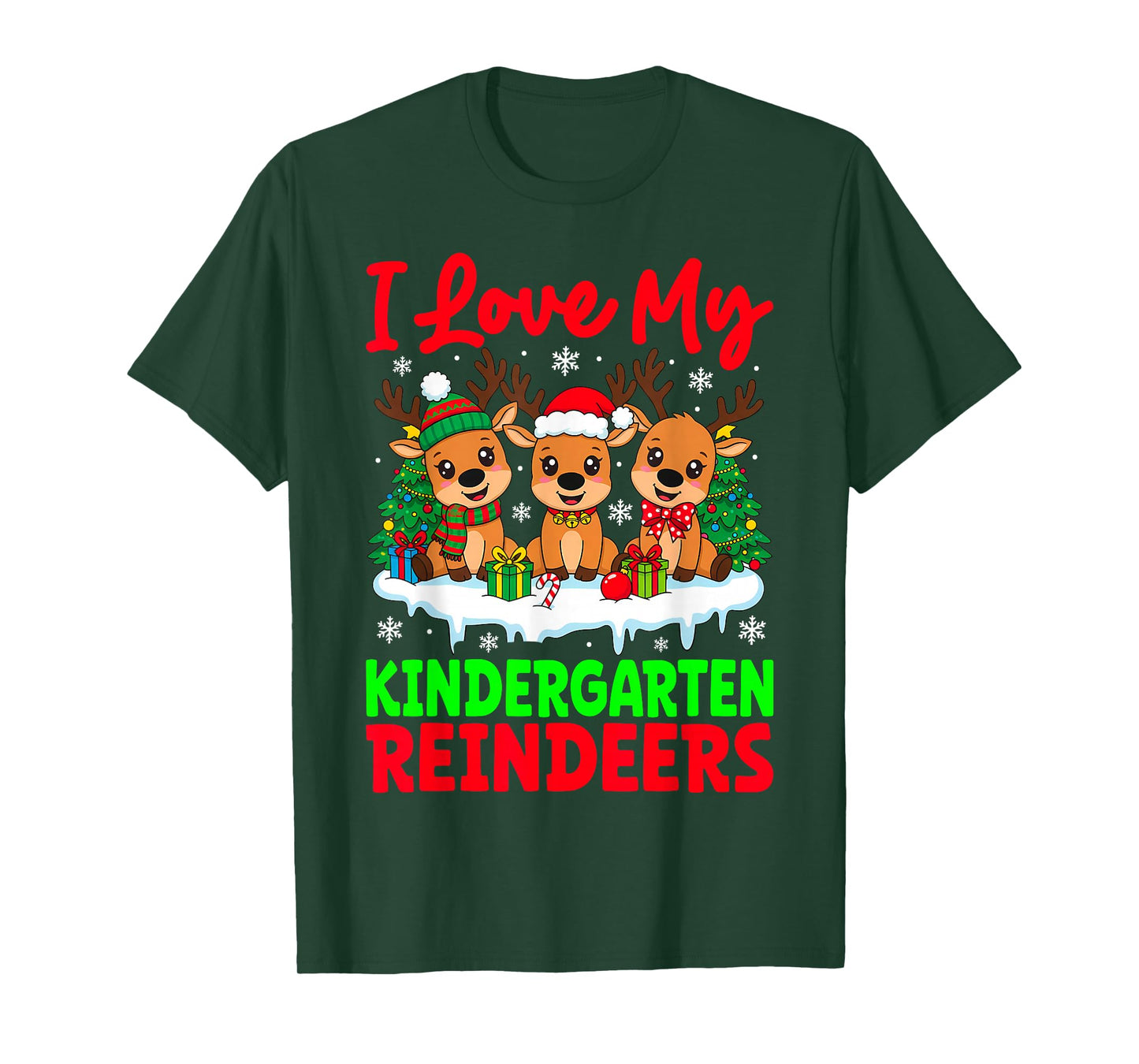 I Love My Kindergarten Reindeers Three Reindeer Teacher Xmas T-Shirt