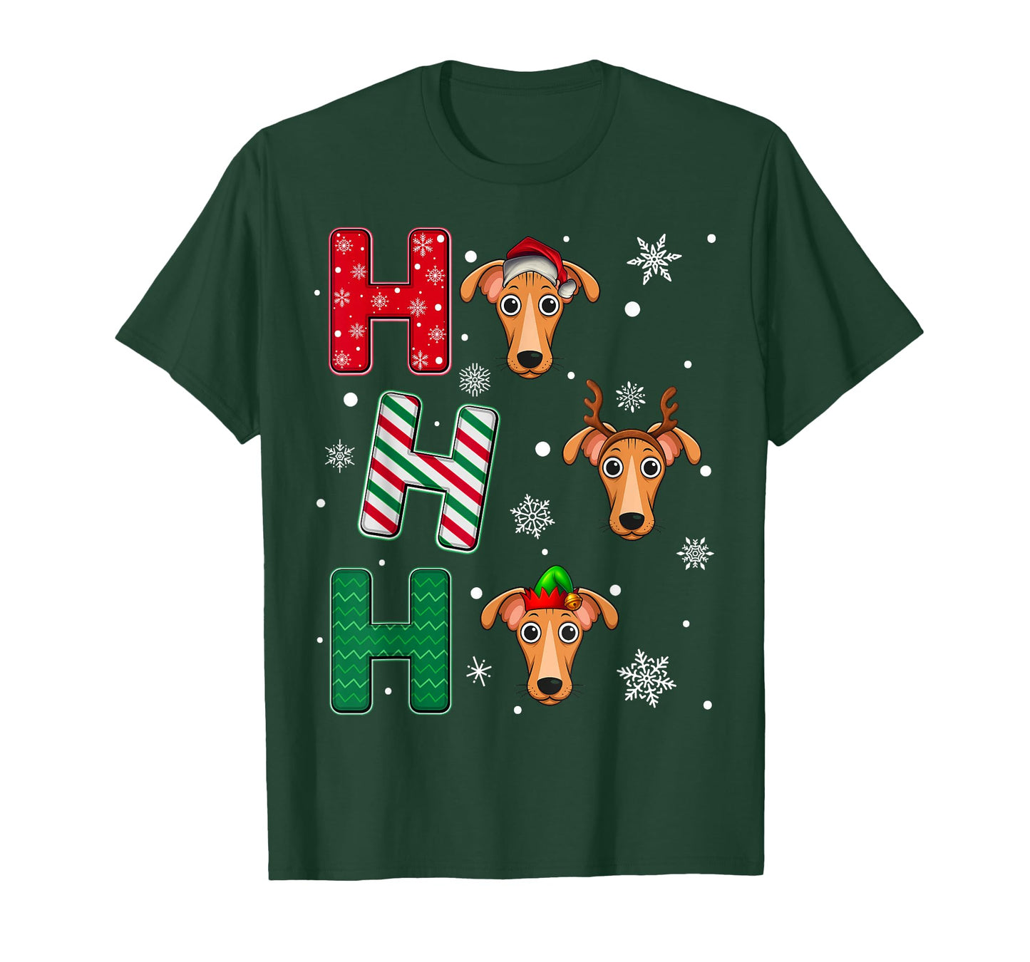 Ho Ho Ho Greyhound Dog Matching Christmas Santa Elf Xmas T-Shirt