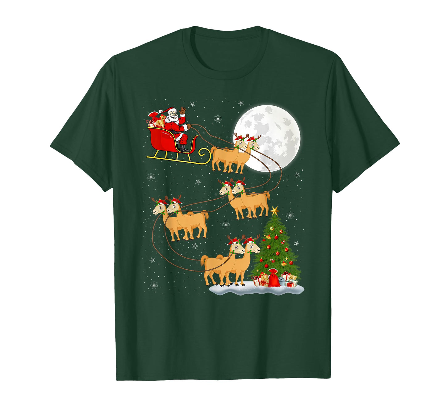 Alpaca Llama Santa Sleigh Flying Funny Magical Christmas T-Shirt