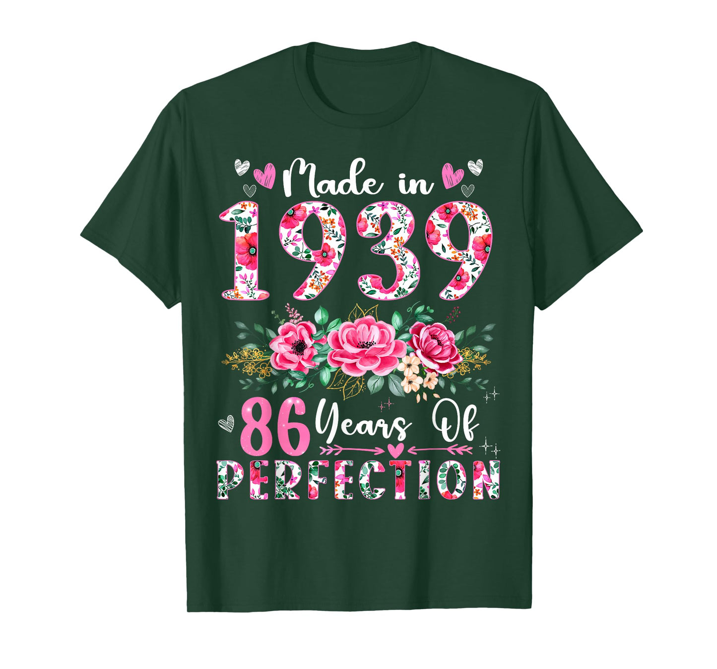 86 Year Old Made In 1939 Floral 86th Birthday Women T-Shirt