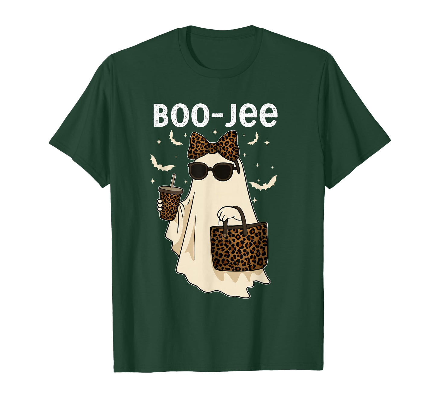 Coquette Leopard Ghost Coffee Boo-JEE Halloween Boujee Ghost T-Shirt