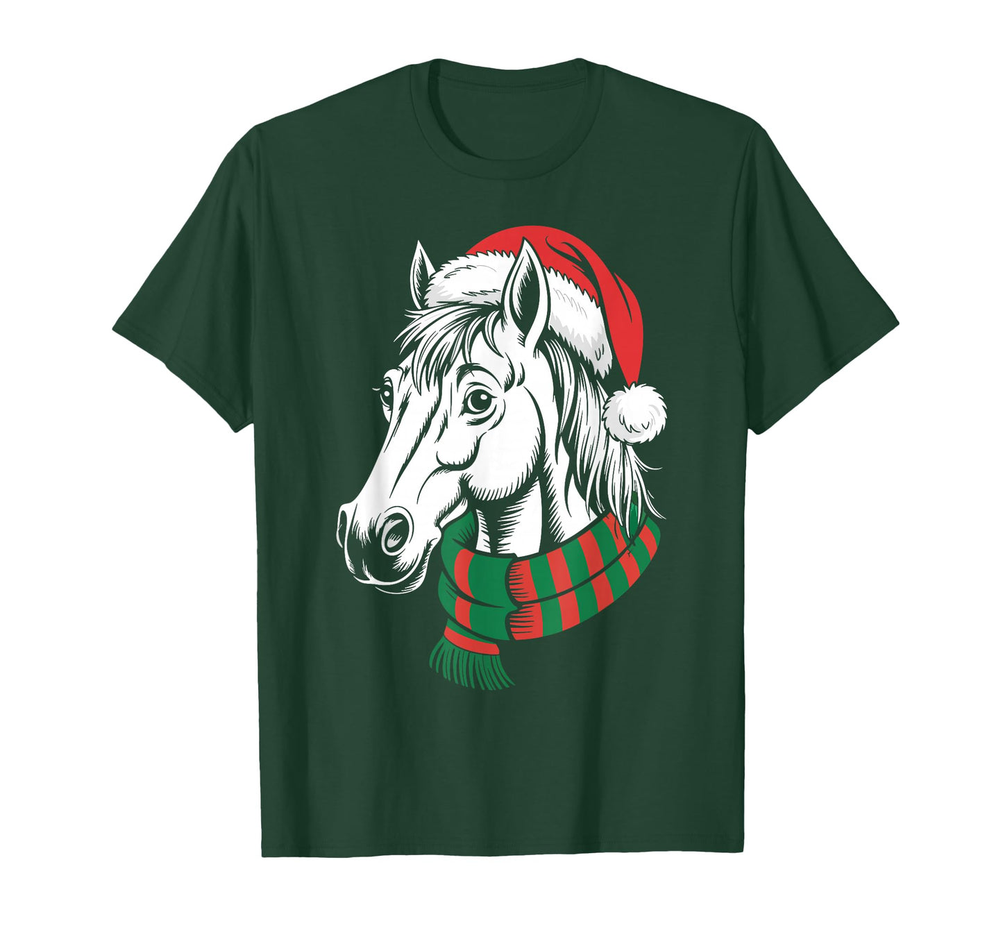 Horse Xmas Santa Hat Scarf Christmas Costume T-Shirt