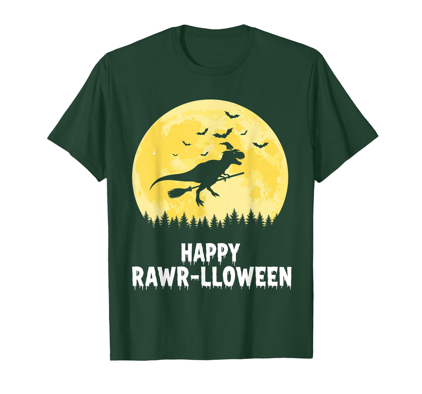 Happy Rawr-lloween Funny Halloween T Rex Flying Witch T-Shirt