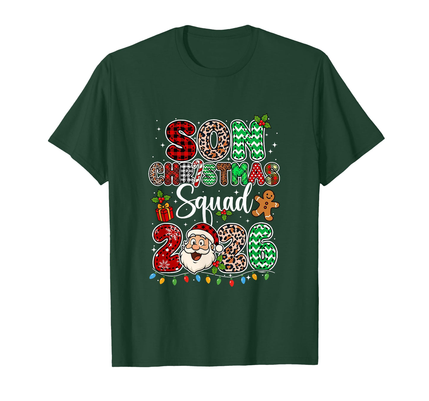 Son Christmas Crew 2026 Leopard Funny Santa Family Group T-Shirt