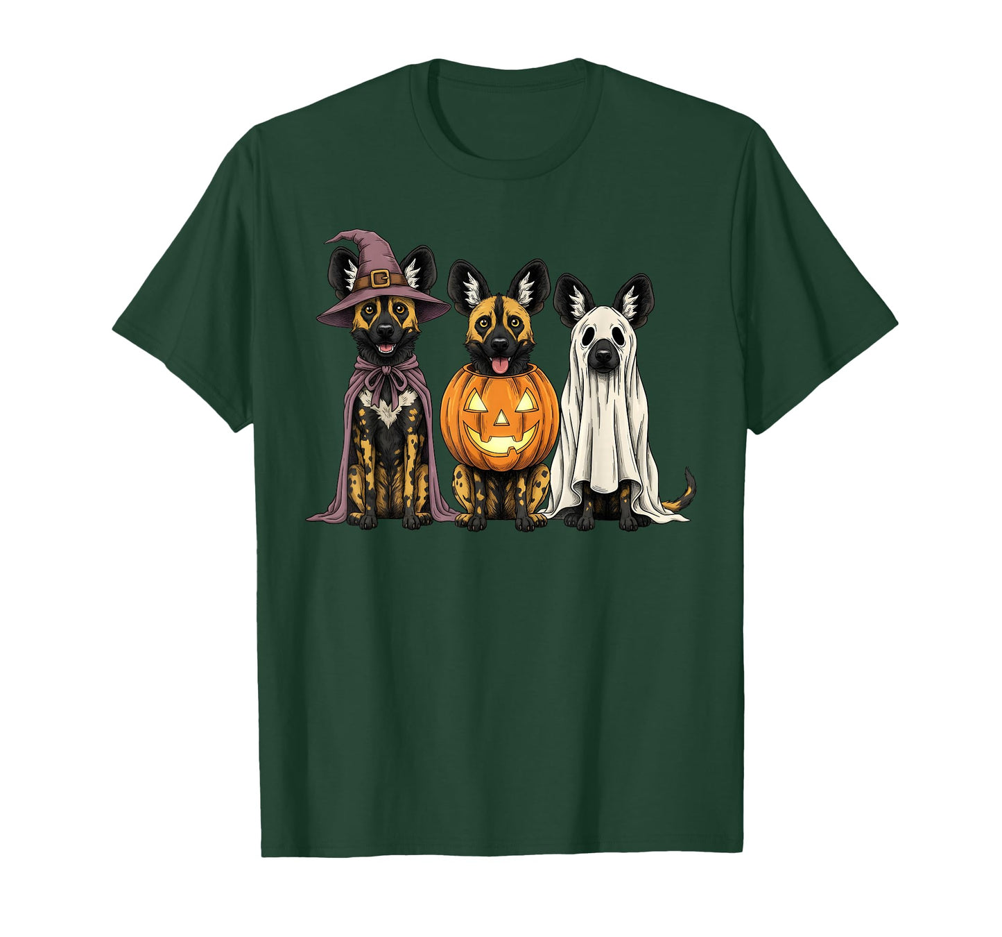 Spooky Ghost African Wild Dog Lover Pumpkin Halloween T-Shirt