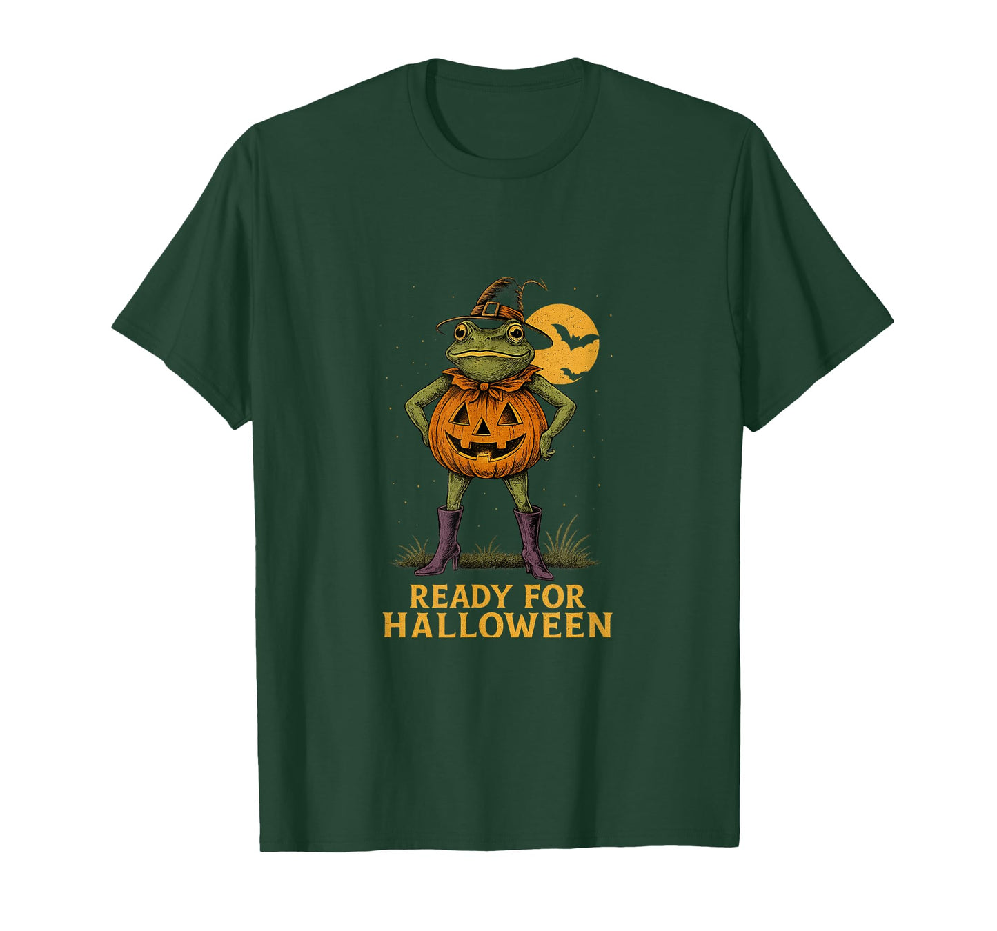 Ready for Halloween Frog Witch Hat Pumpkin Spooky Season T-Shirt