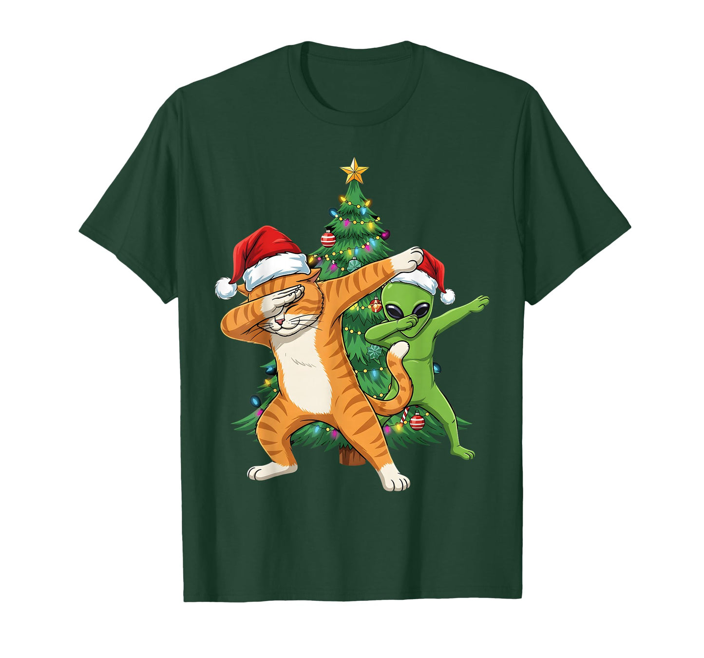 Dabbing Cat Alien Christmas Tree Santa Xmas Funny Boys Men T-Shirt
