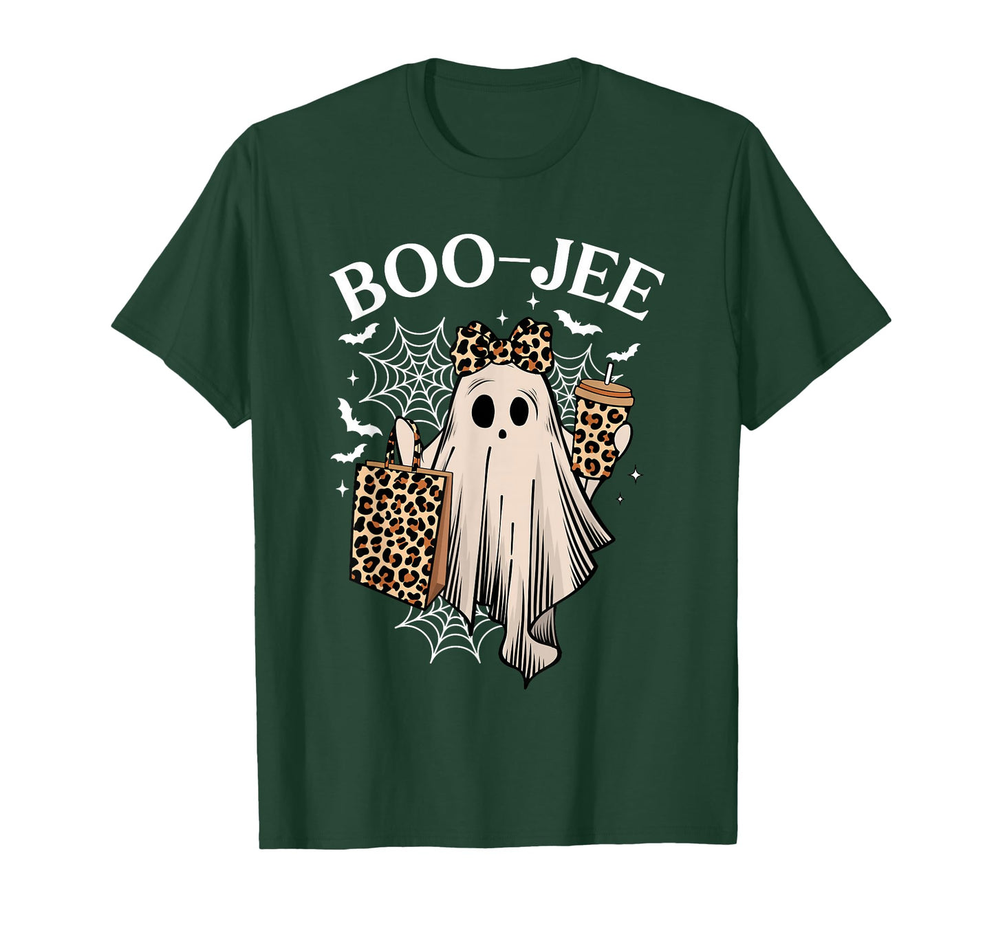 Coquette Leopard Ghost Coffee Boo JEE Halloween Boujee Ghost T-Shirt
