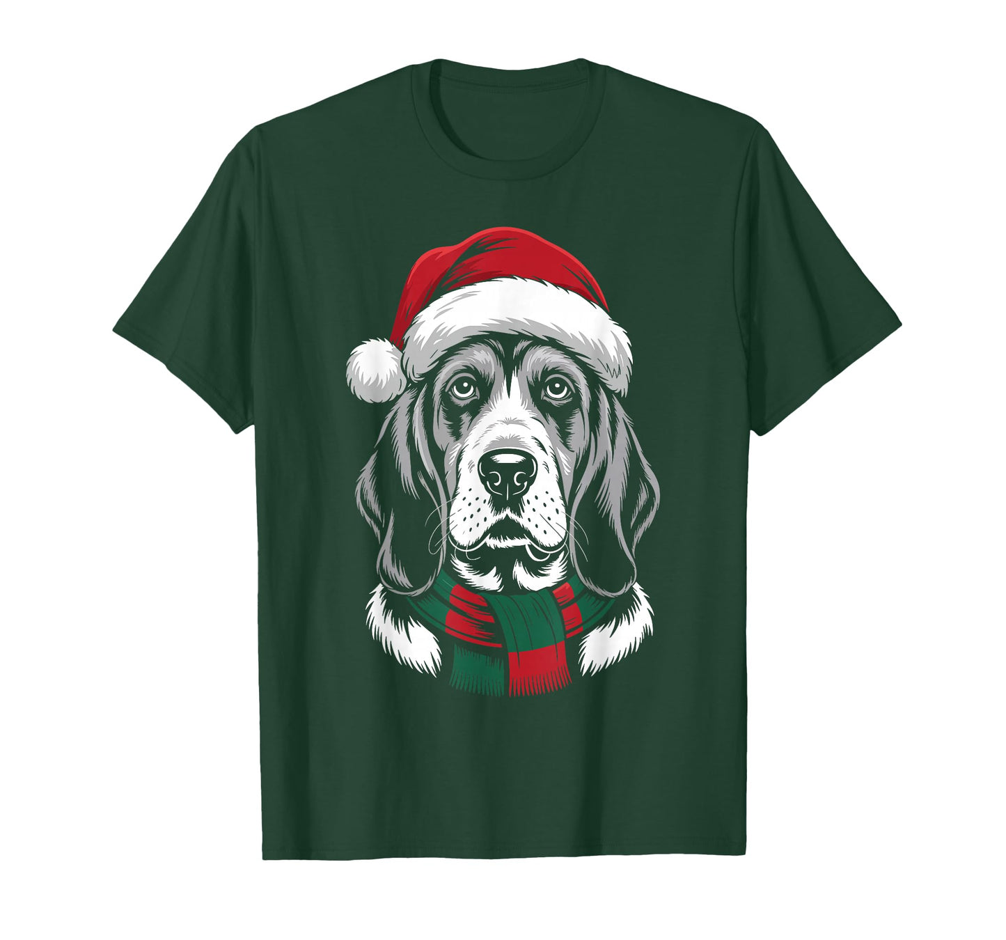 Bloodhound Dog Xmas Santa Hat Scarf Christmas Costume T-Shirt