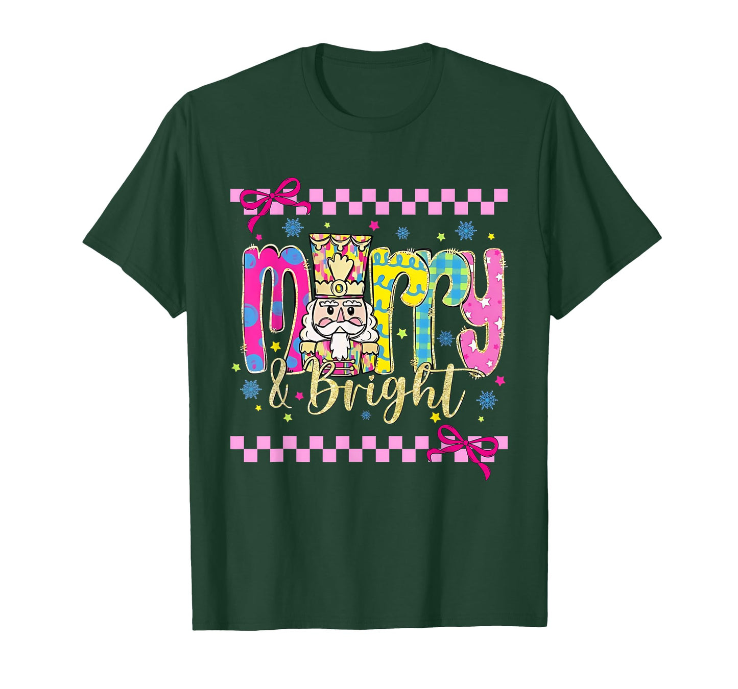Coquette Bow Merry Bright Christmas Xmas Pajamas Holiday T-Shirt