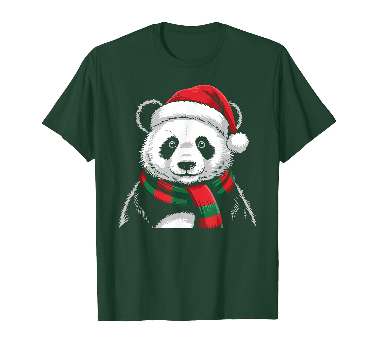 Panda Xmas Santa Hat Scarf Christmas Costume T-Shirt