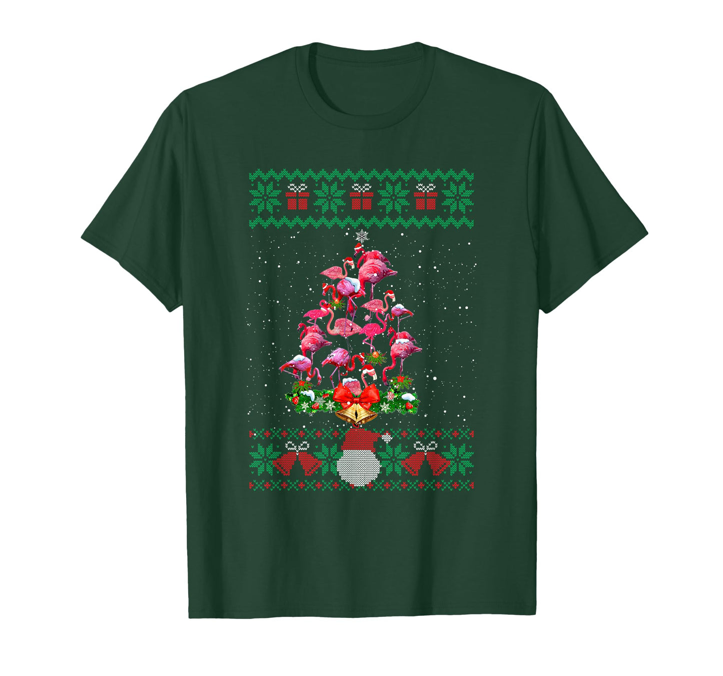 Christmas Flamingo Santa Hat Family Xmas Tree Lights Ugly T-Shirt
