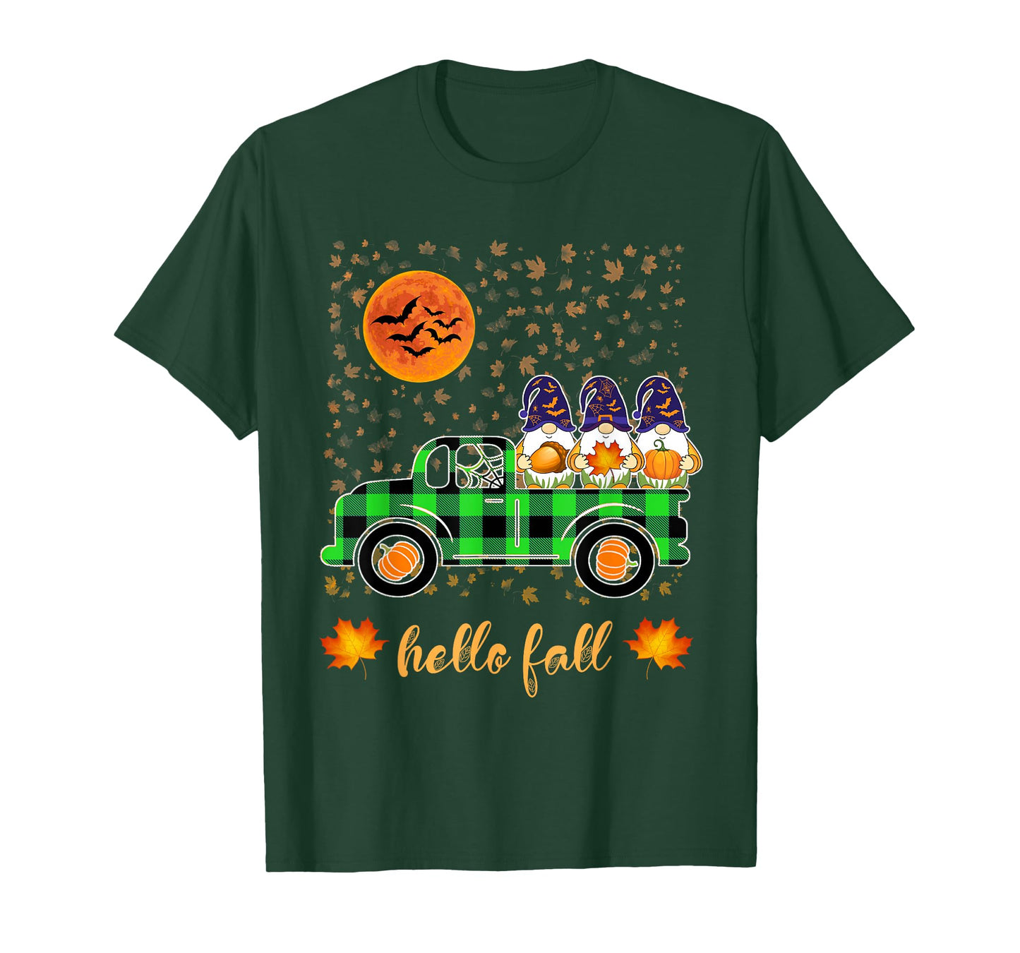 Funny Halloween Gnomes Witch Holding Pumpkin Riding Truck T-Shirt