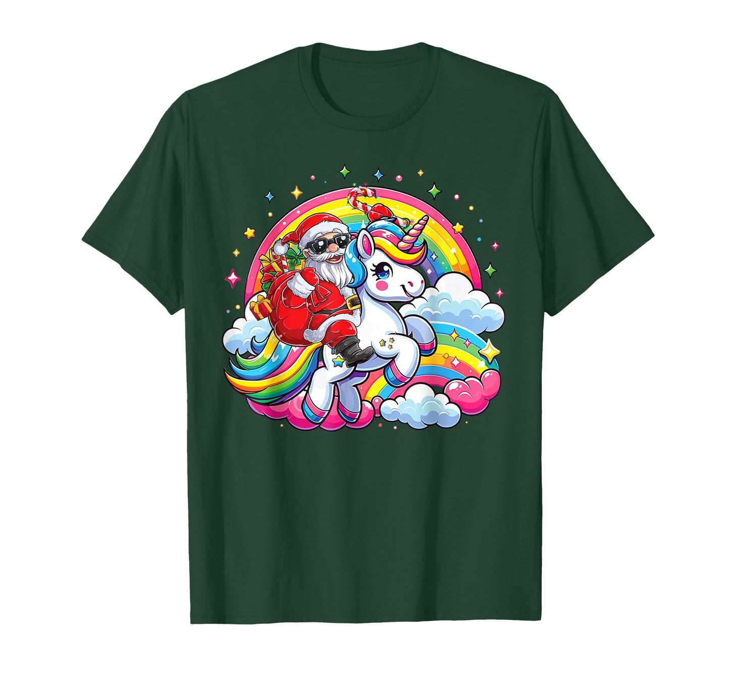 Funny Christmas Santa Riding Unicorn Xmas Girls Women Kids T-Shirt