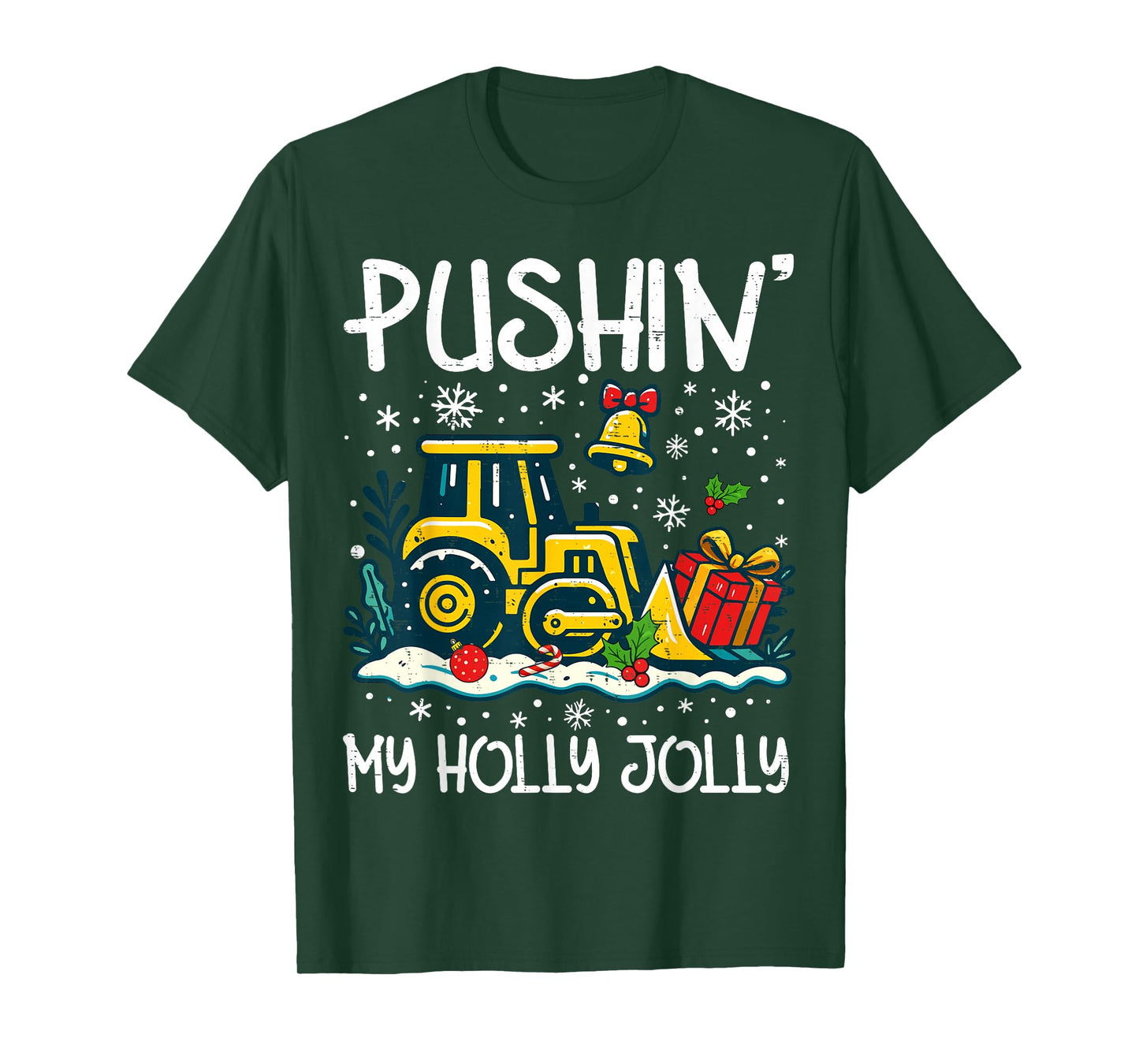 Pushin My Holly Xmas Jolly Tractor Christmas Kids Boy Pjs T-Shirt