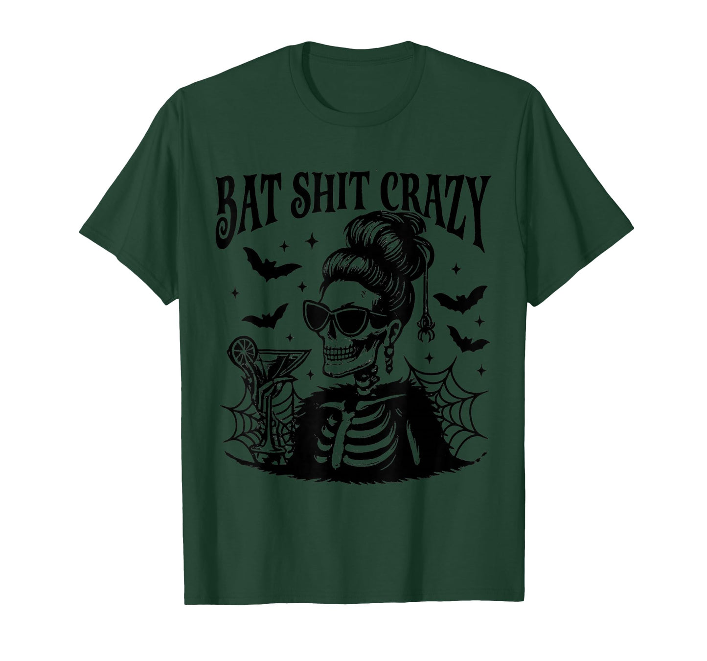 Bat Shit Crazy Halloween Flower Witch Skeleton T-Shirt