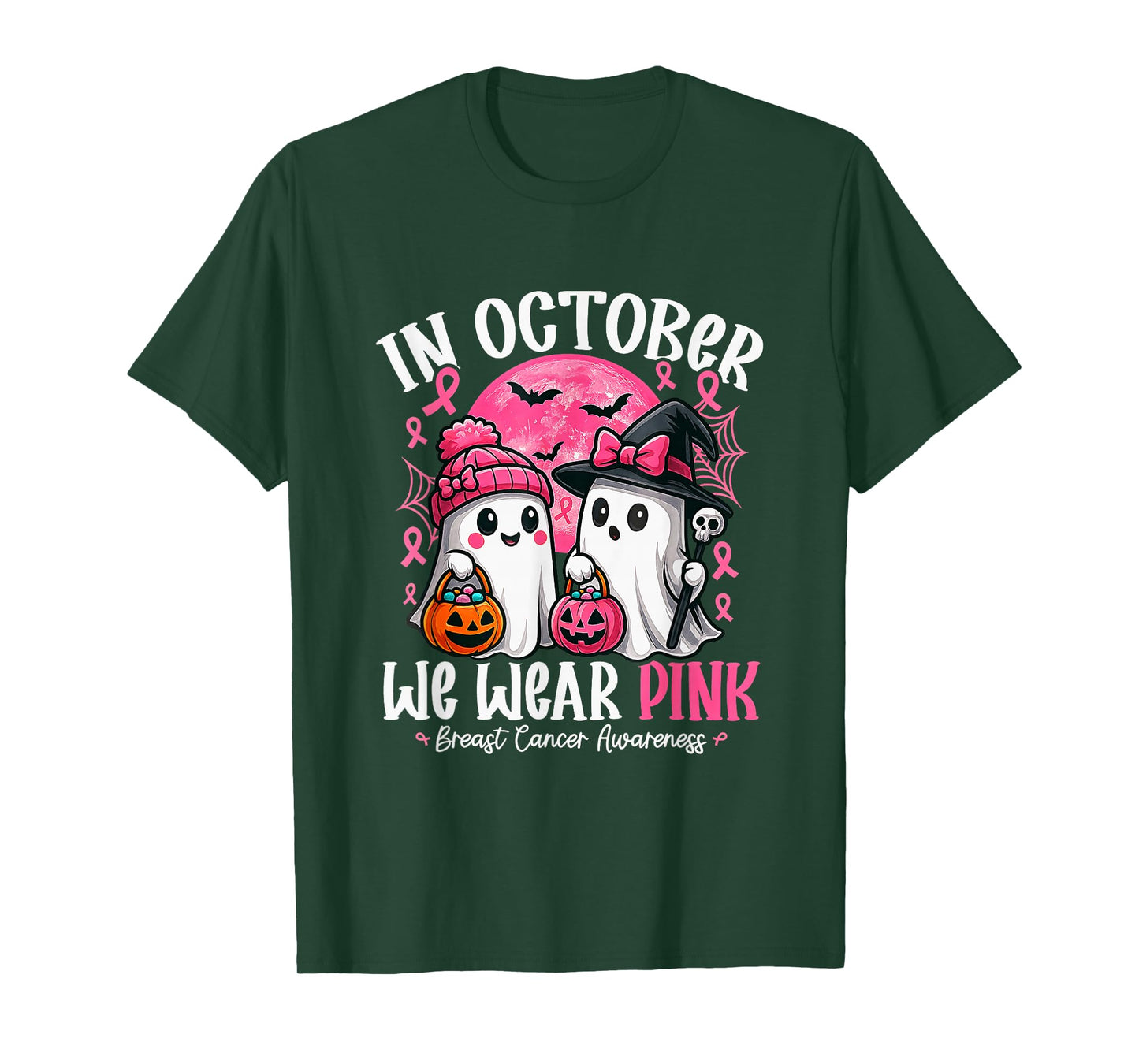We Wear Pink Ghost Witch Breast Cancer Awareness T-Shirt