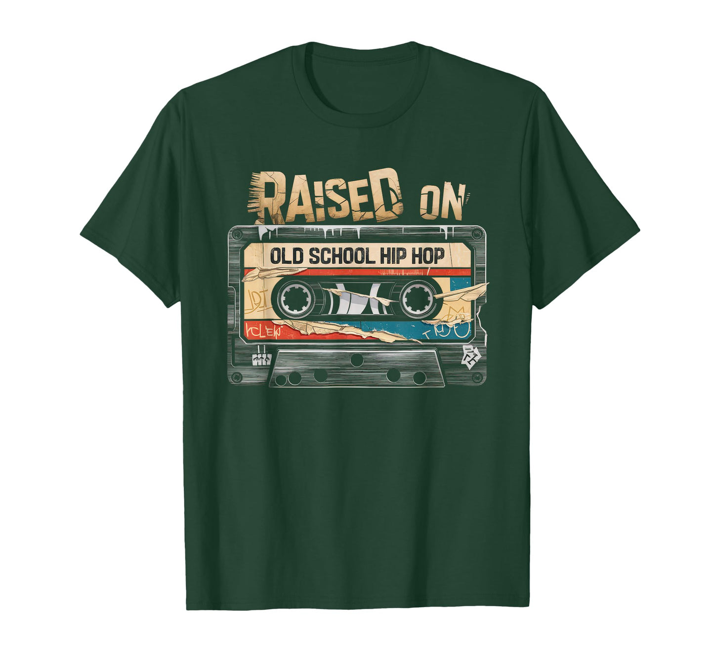 RAISED ON OLD SCHOOL HIP HOP Tshirt Cassette Graffiti Rap T-Shirt