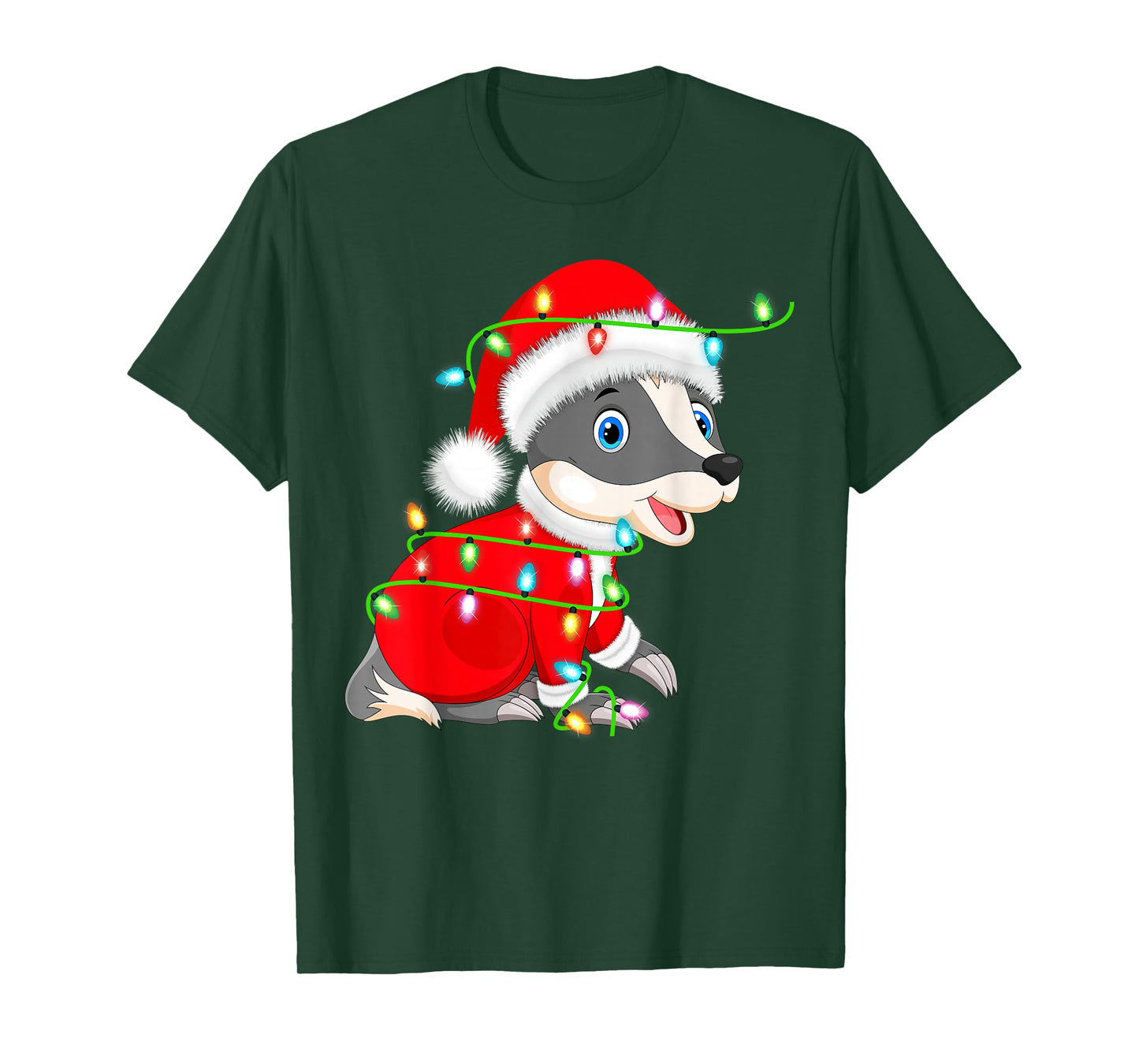 Badger Christmas Lights Santa Costume Cute Animal Xmas T-Shirt
