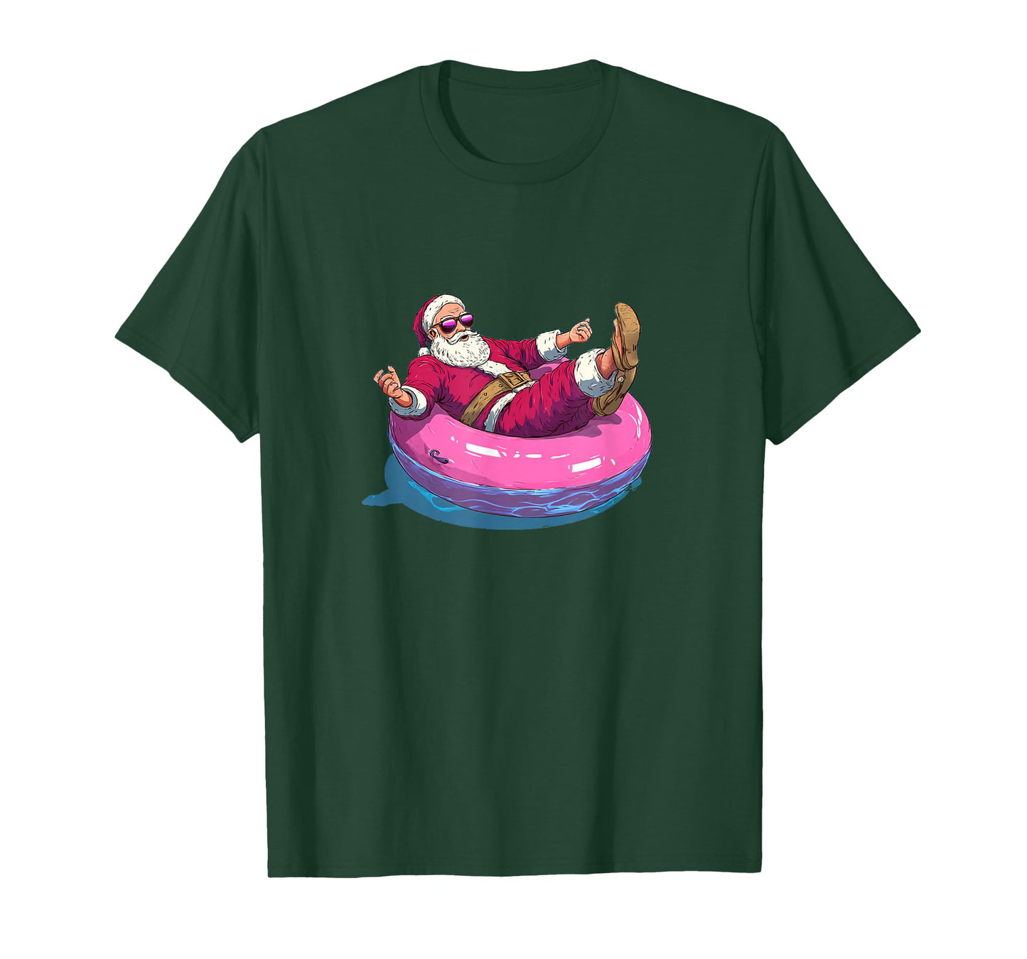 Great Festive Santa Look with Pool Ring for Beach Holiday T-Shirt