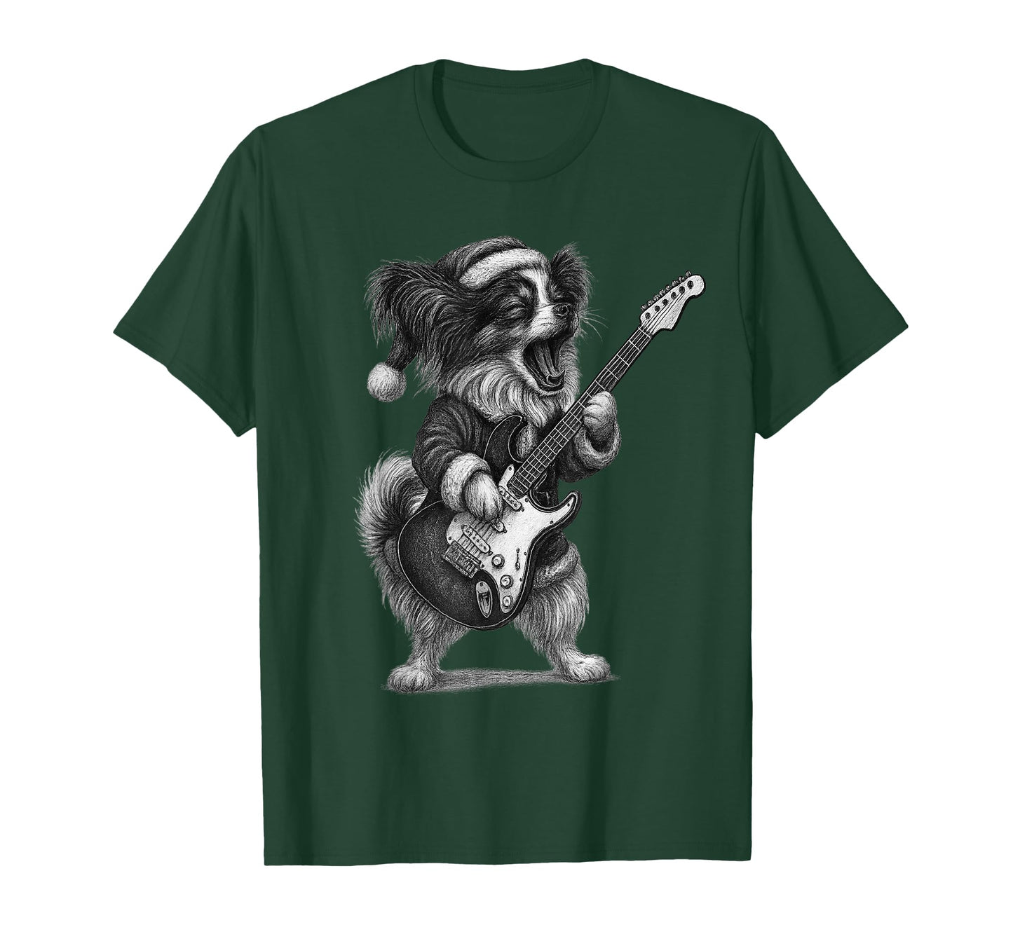 Papillon Dog Playing Guitar Christmas Dog Lover T-Shirt