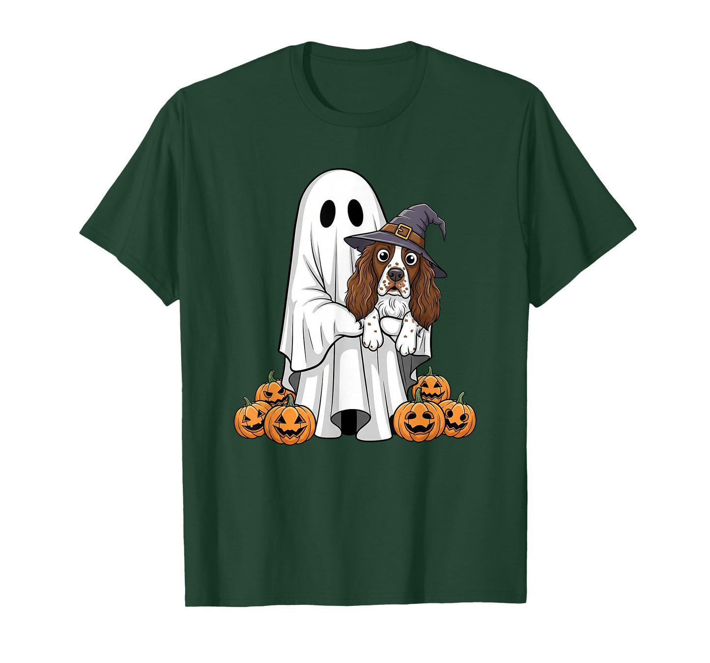 Ghost English Springer Spaniel Pumpkin Halloween Mens Womens T-Shirt