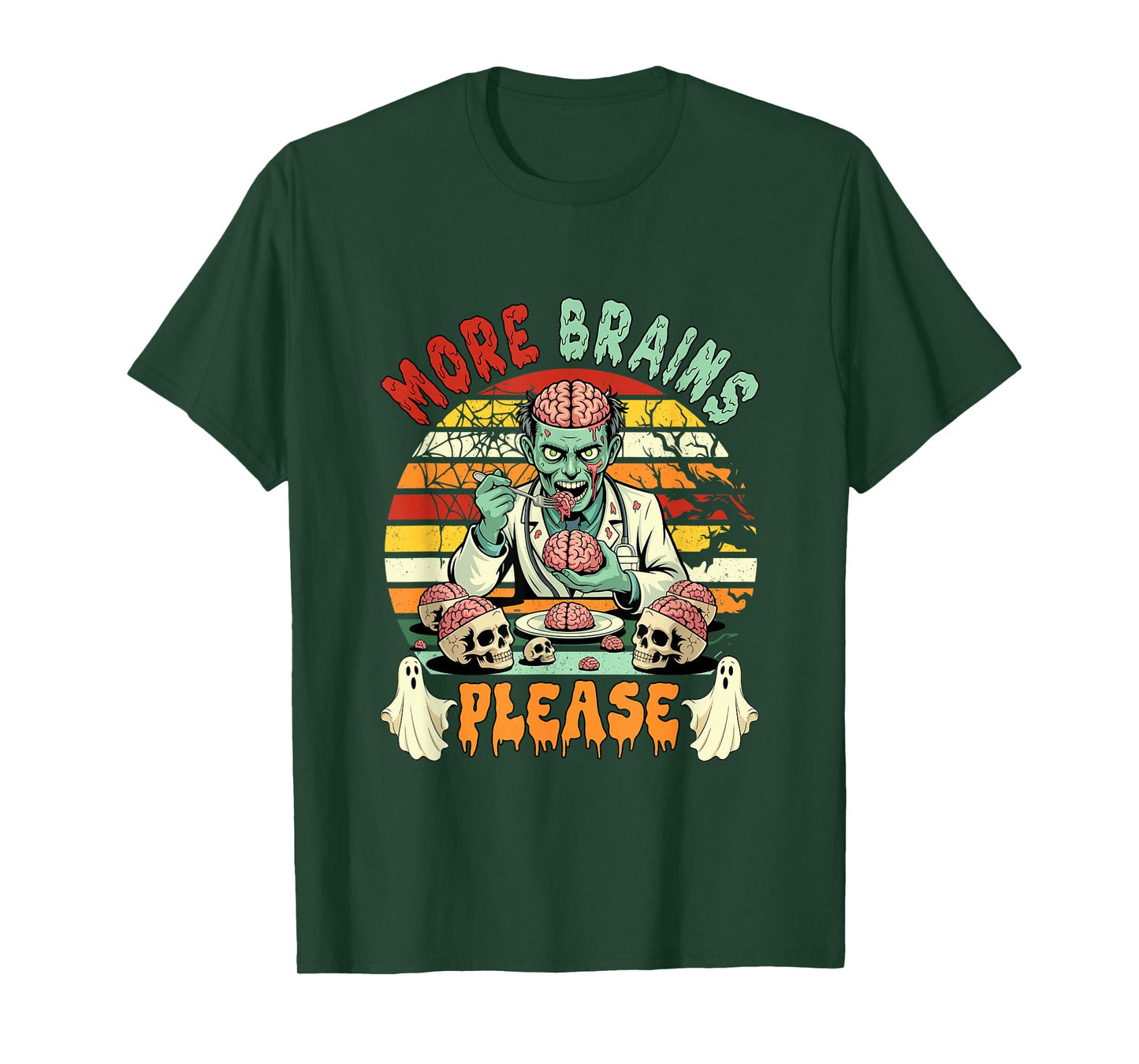 Vintage Brains Funny Joke More Halloween Zombie Costume Man T-Shirt