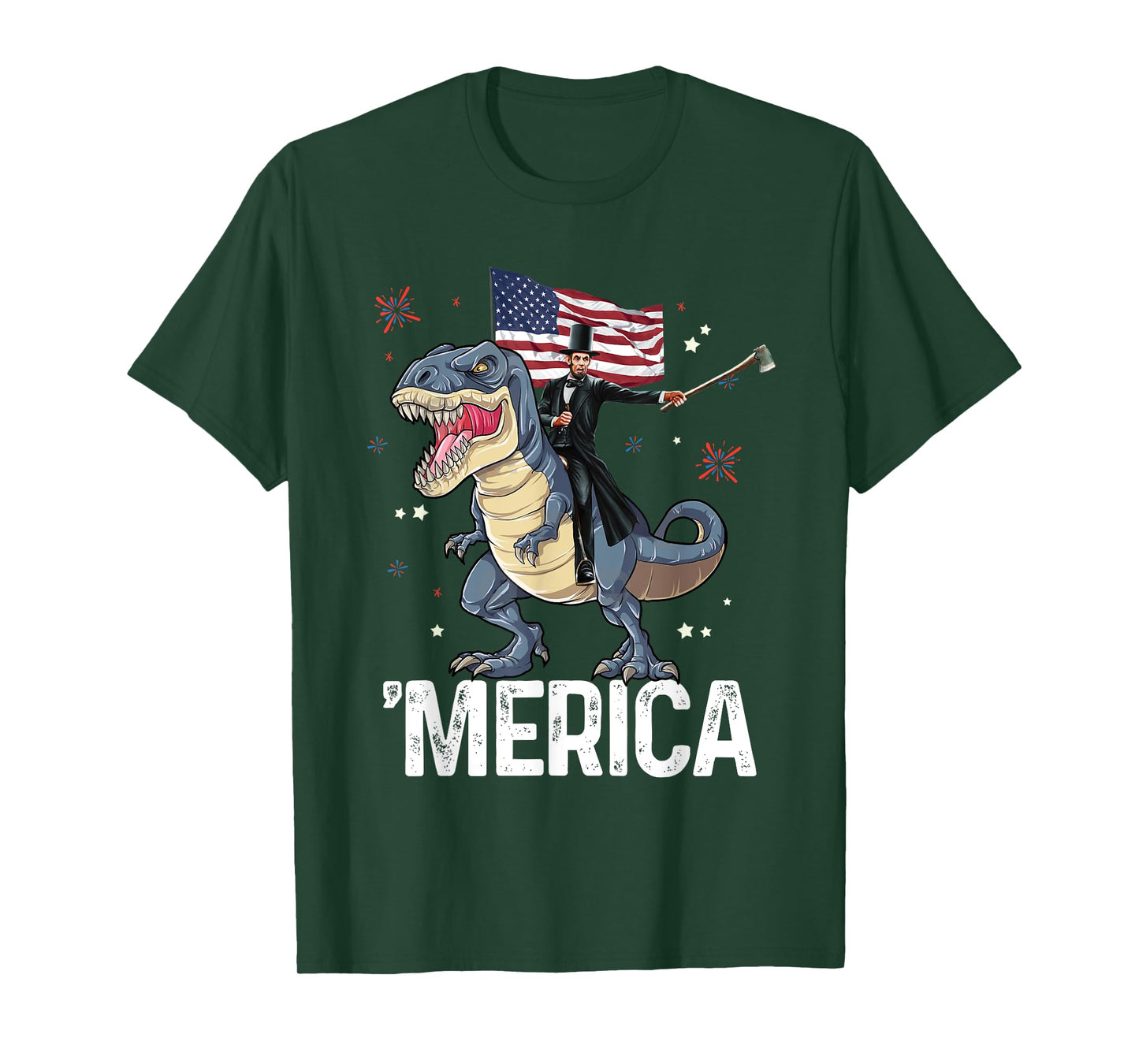 American President Lincoln T-Rex Dinosaur Flag Patriotic T-Shirt