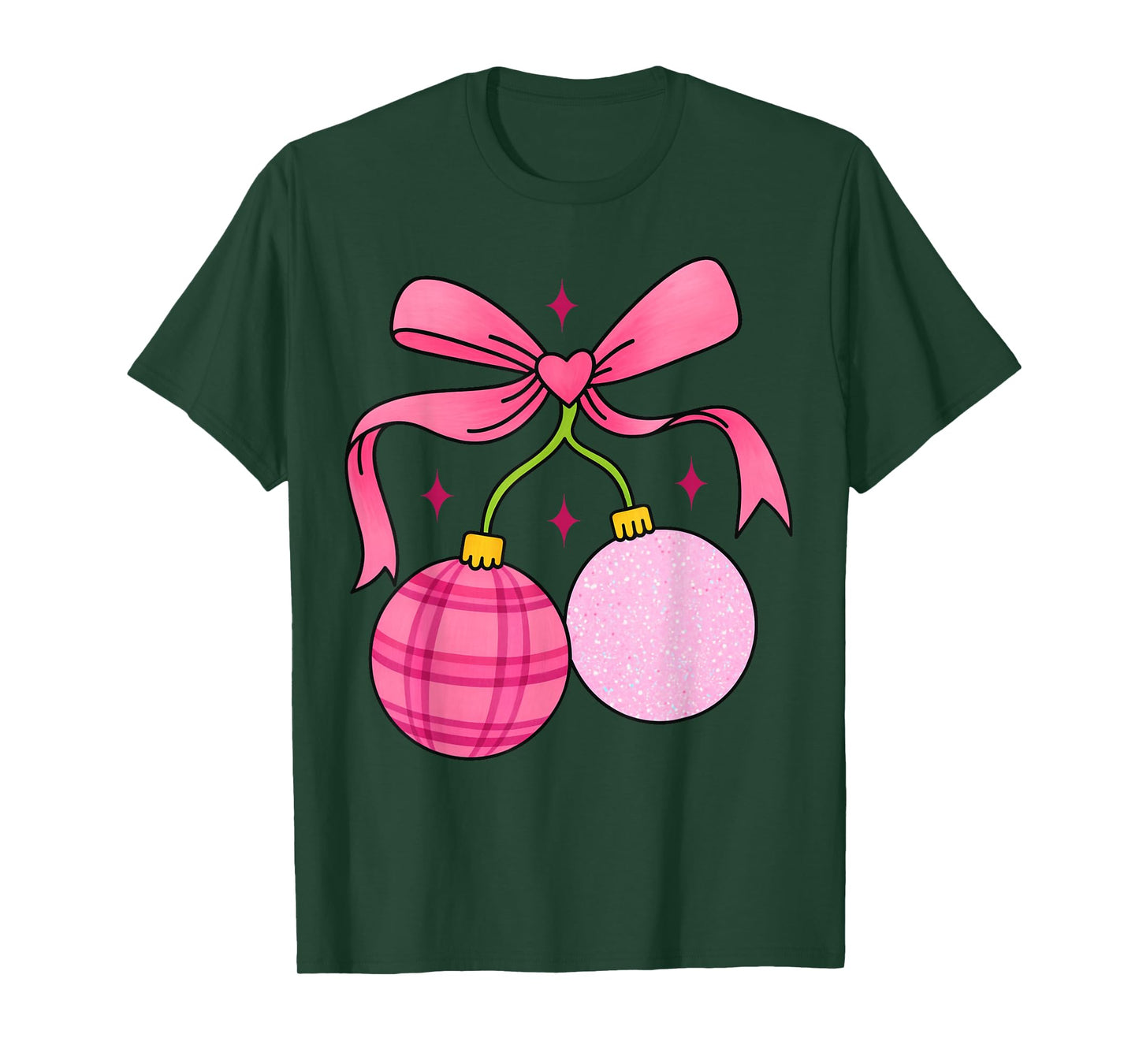 Cute Christmas Girls Tree Women Bow Cherry Holiday Santa T-Shirt