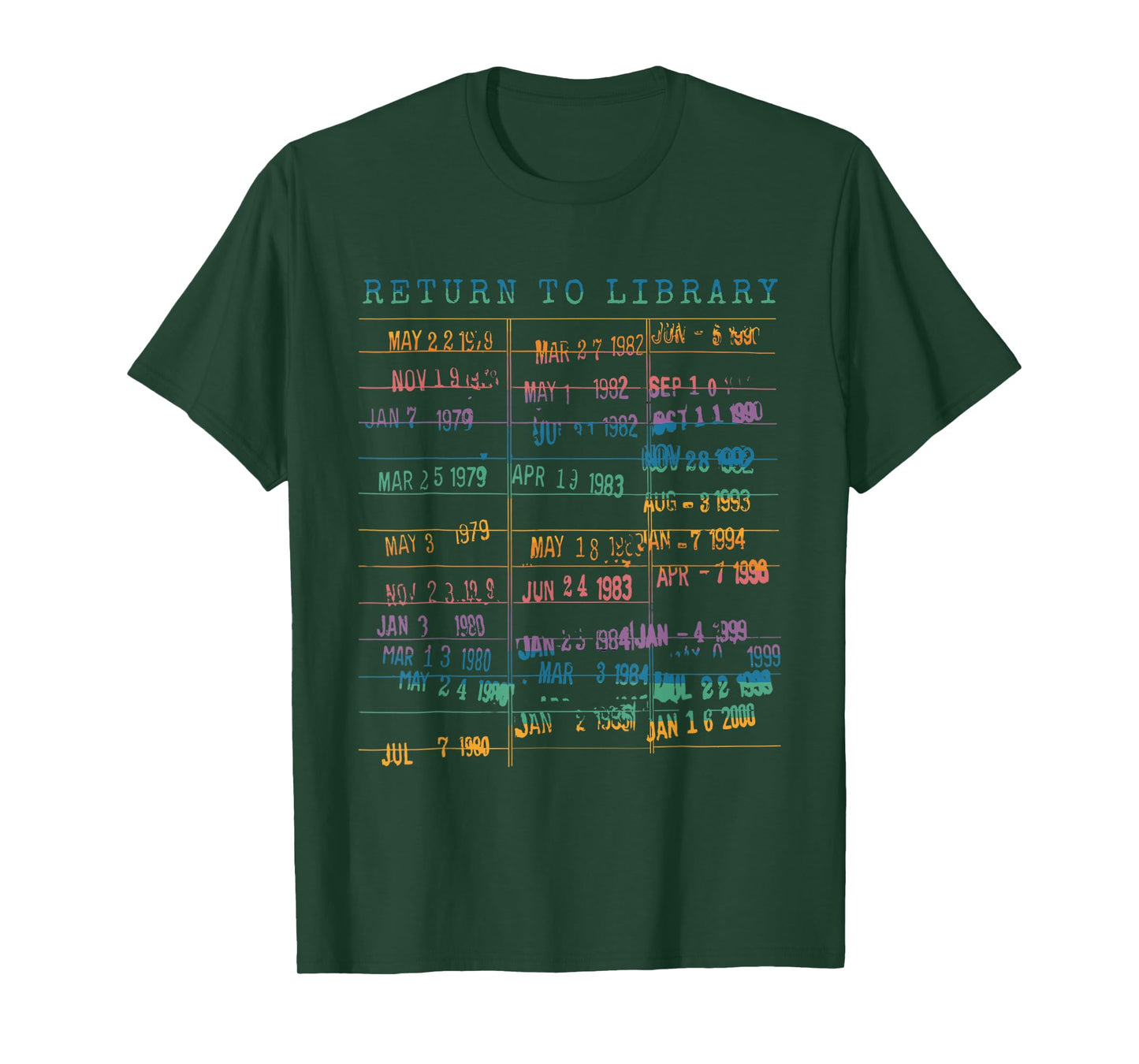 Library Card Vintage Book Due Date Bookish Rainbow Reading T-Shirt