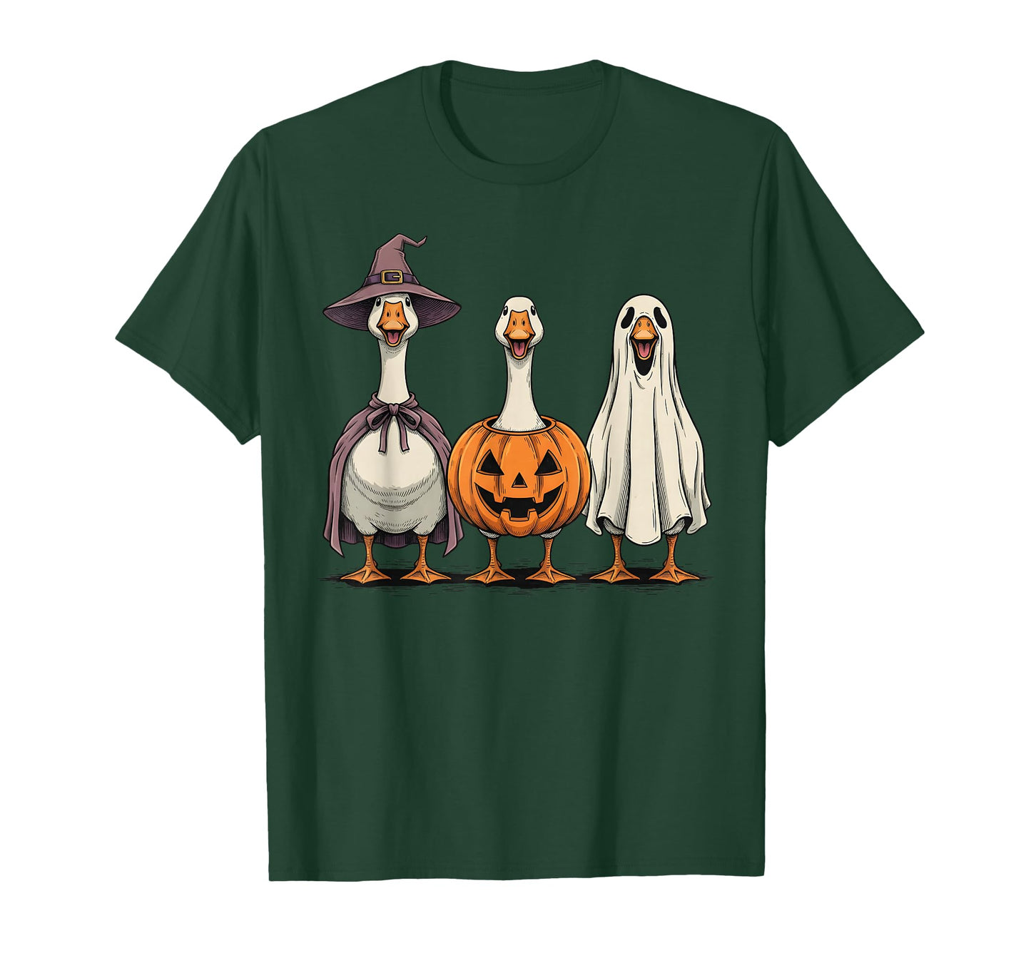 Spooky Goose Ghost Pumpkin Halloween Farm Animal T-Shirt
