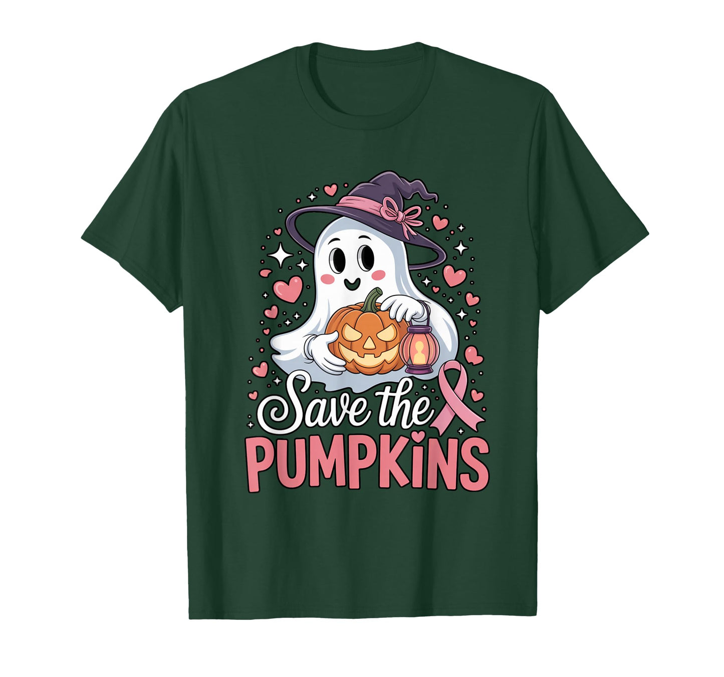 Save The Pumpkins Pink Ribbon Halloween Ghost Breast Cancer T-Shirt