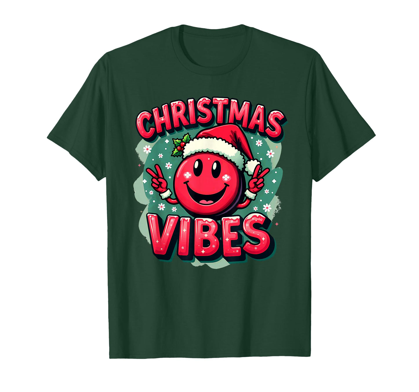 Santa Hat Smile Emoticon Christmas Vibes T-Shirt