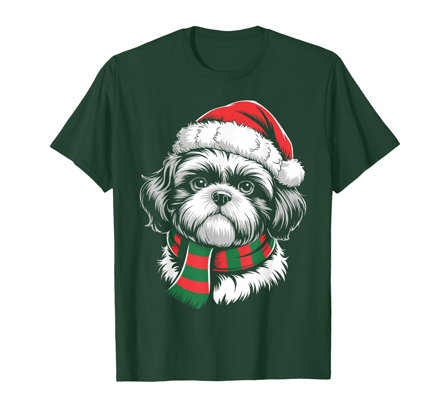 Shih Tzu Dog Xmas Santa Hat Scarf Christmas Costume T-Shirt