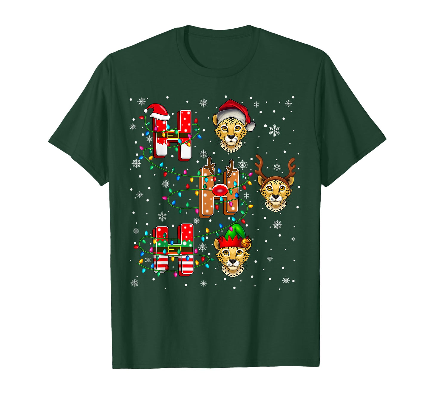 Ho Ho Ho Santa Reindeer Hat Elf Ocelot Animal Christmas T-Shirt