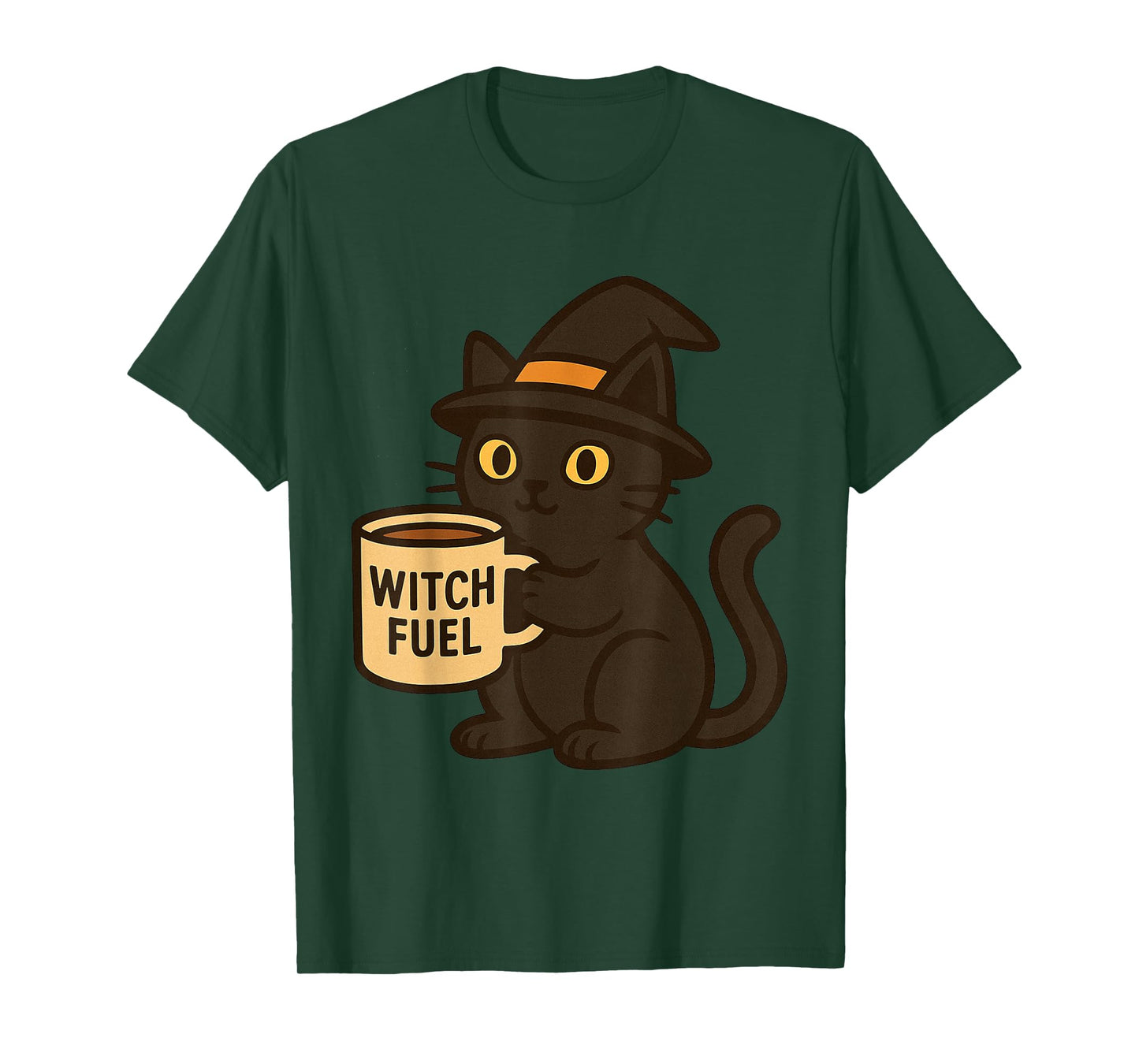 Halloween Cat Drinking Pumpkin Spice Latte Funny Coffee T-Shirt