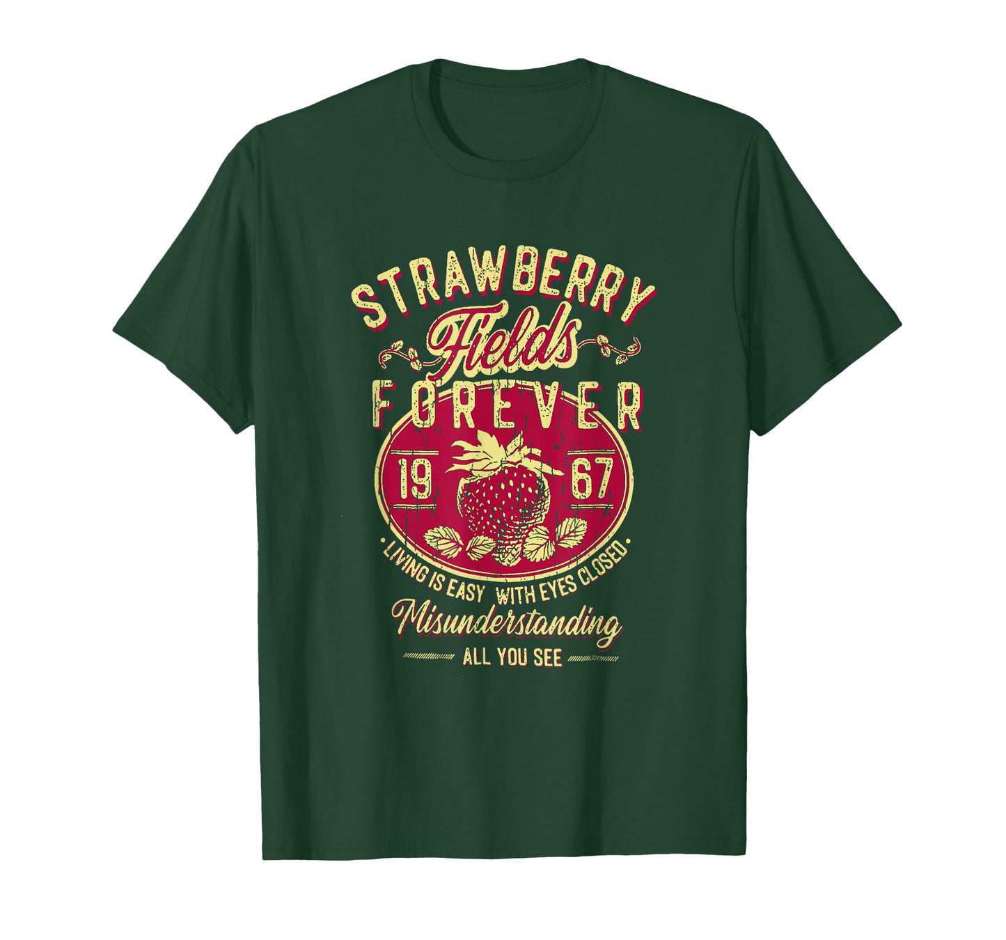 Is Easy With Eyes Closed Misunderstanding Strawberry Fields Forever Living, Retro Band T-Shirt, Small, Black
