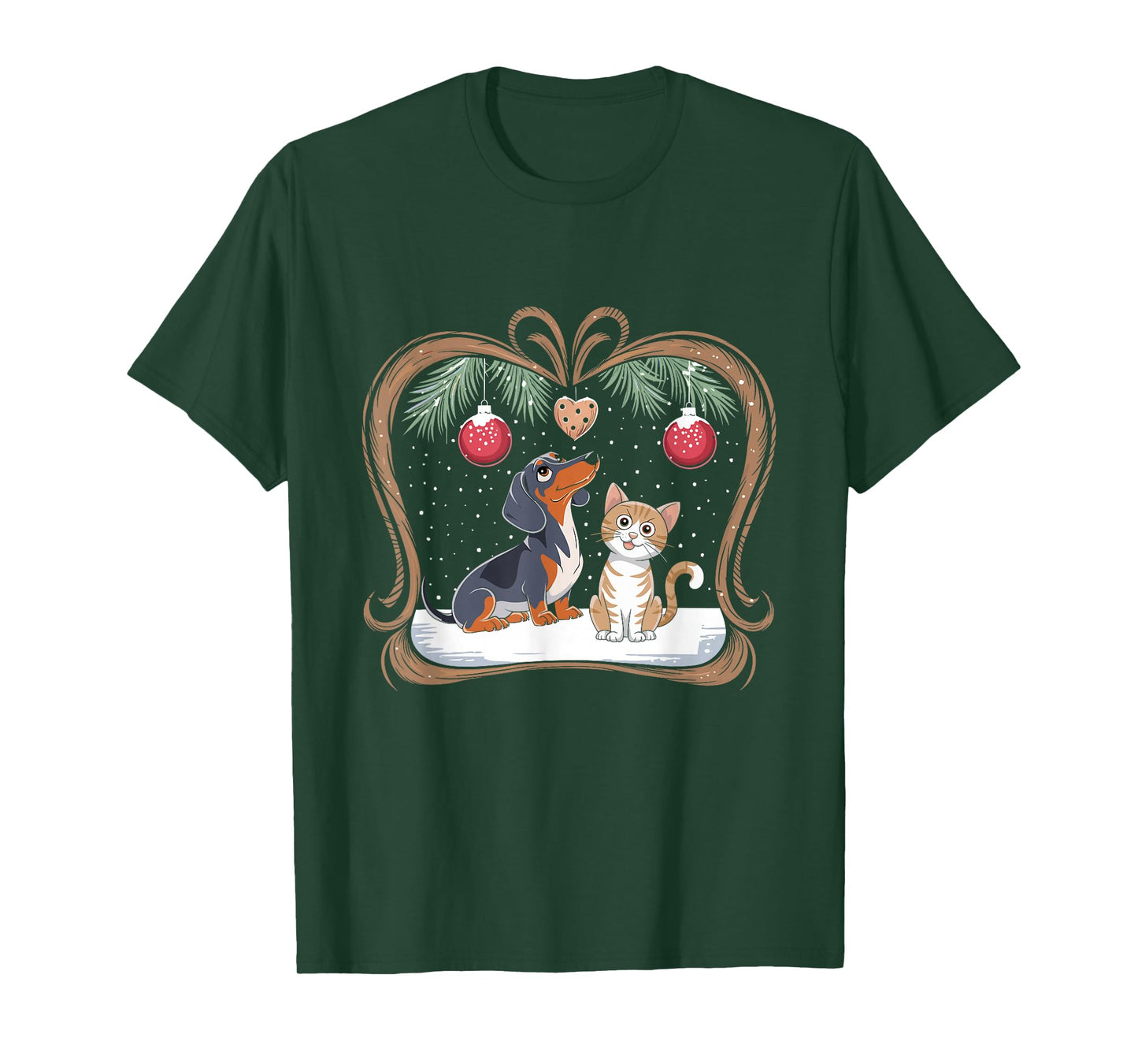 Dachshund Dog Cat Christmas Ball Snowflakes X-mas Holiday T-Shirt