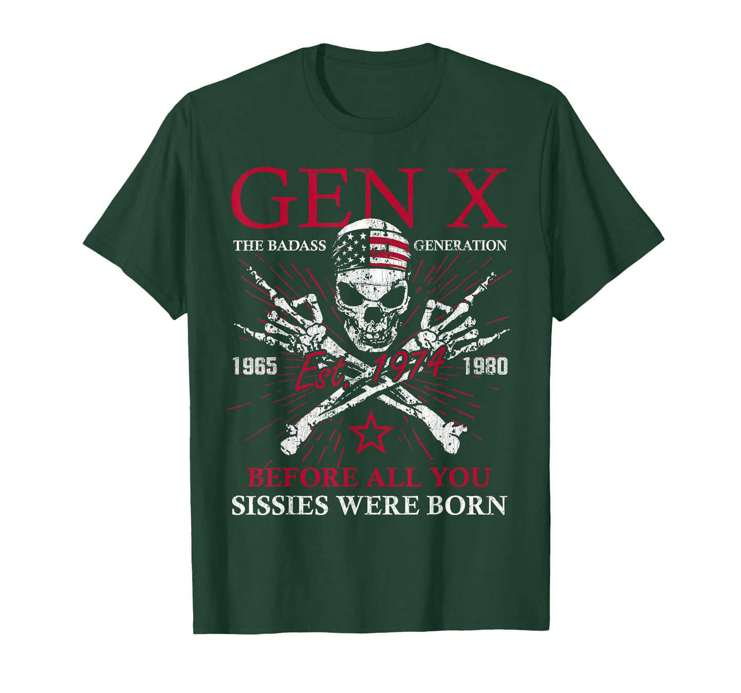 Vintage Gen X Est 1974 The Badass Generation Skull Skeleton T-Shirt