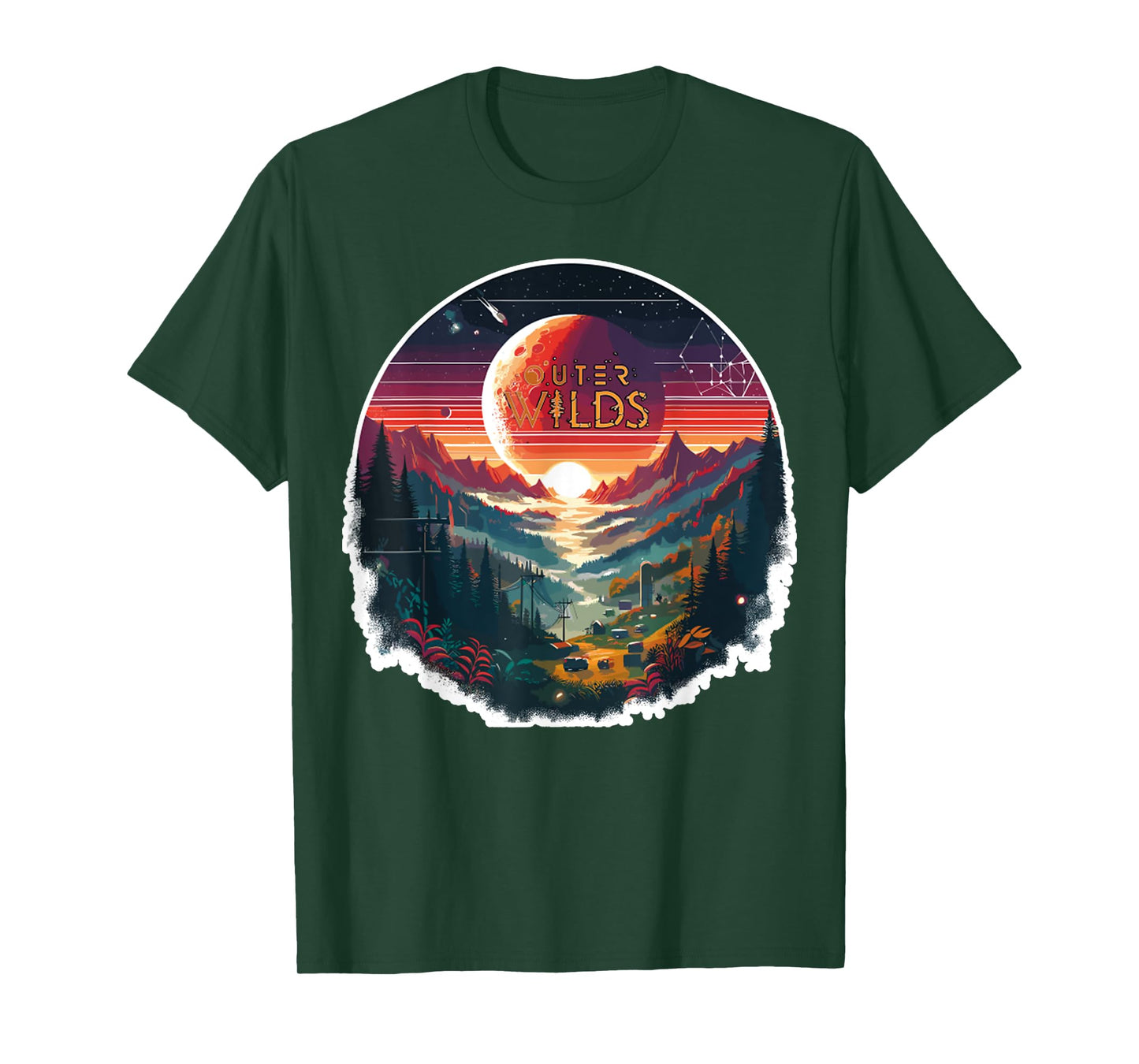 Outer Wilds Text Moon Mountain Forest Tree House Sun T-Shirt