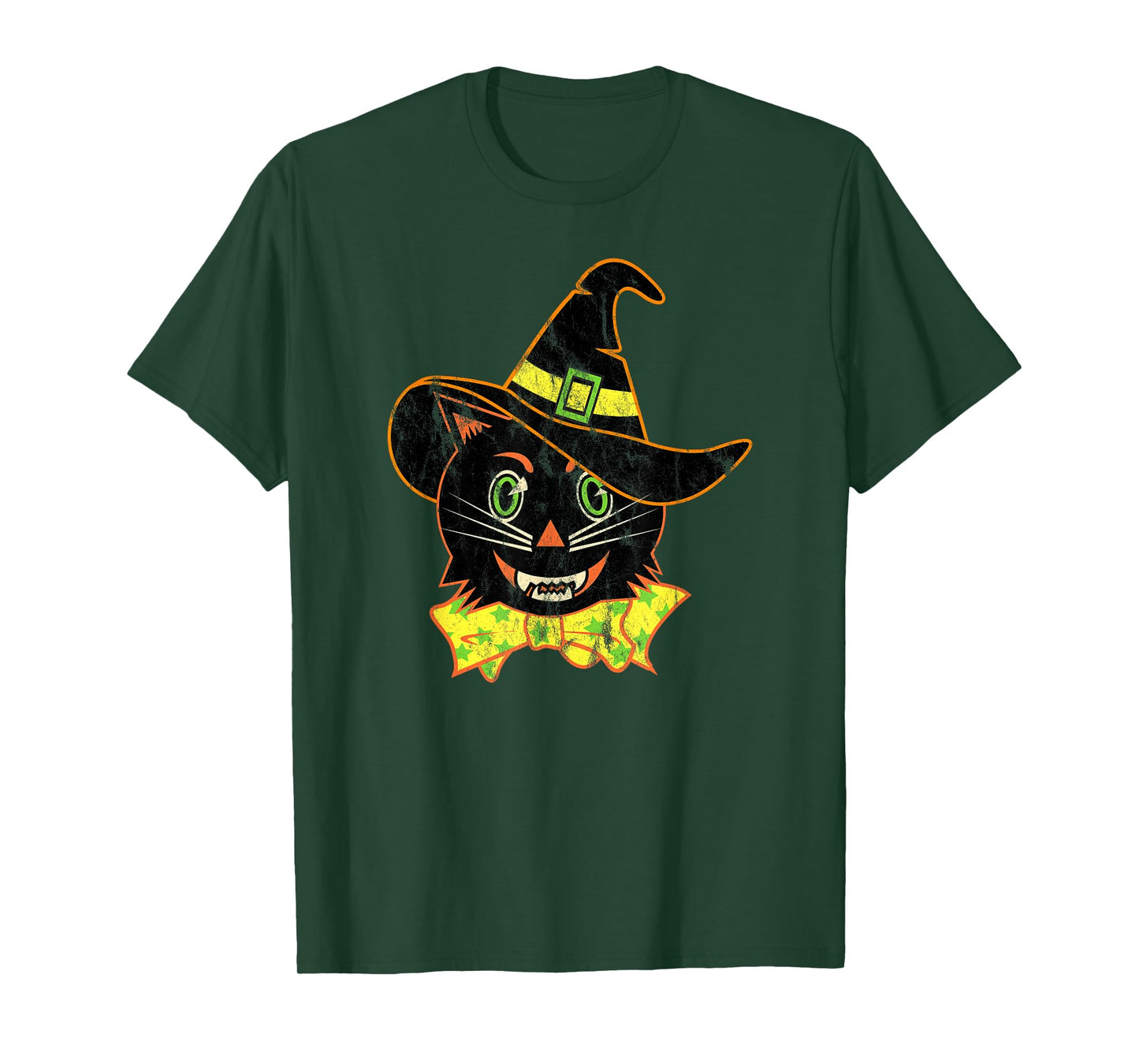 Vintage Halloween Witch Hat Cat T-Shirt