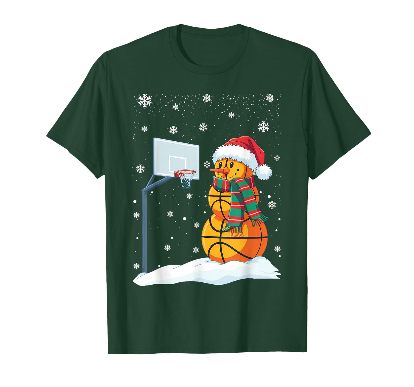Basketball Snowman Santa Claus Christmas Hat Funny Baller T-Shirt
