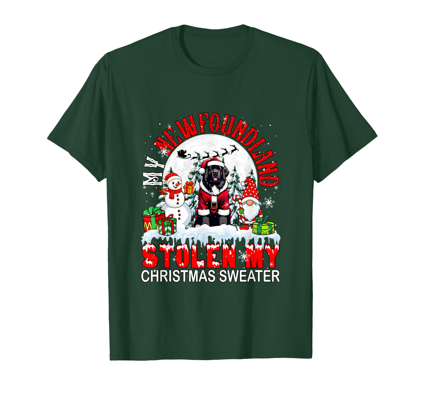 My Newfoundland Stolen My Christmas Sweater Santa Dog Owner T-Shirt