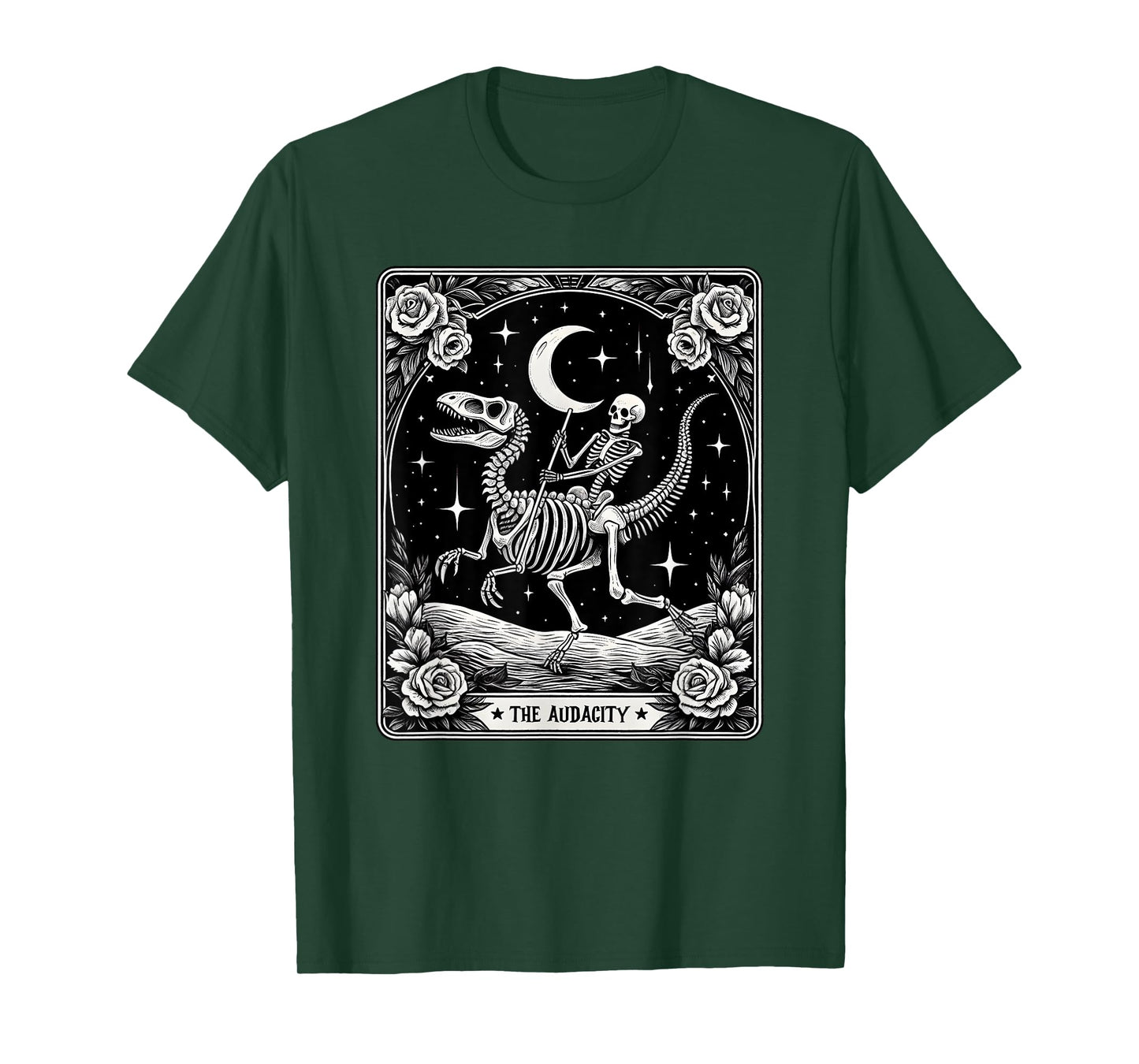 The Audacity Skeleton Riding Dinosaur Tarot Card Halloween T-Shirt