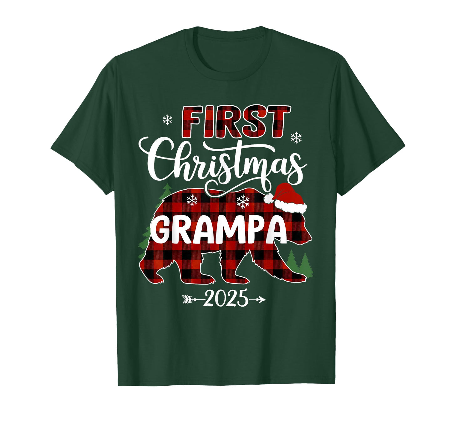 Pregnancy First Christmas Grampa Red Plaid Bear Santa 2025 T-Shirt