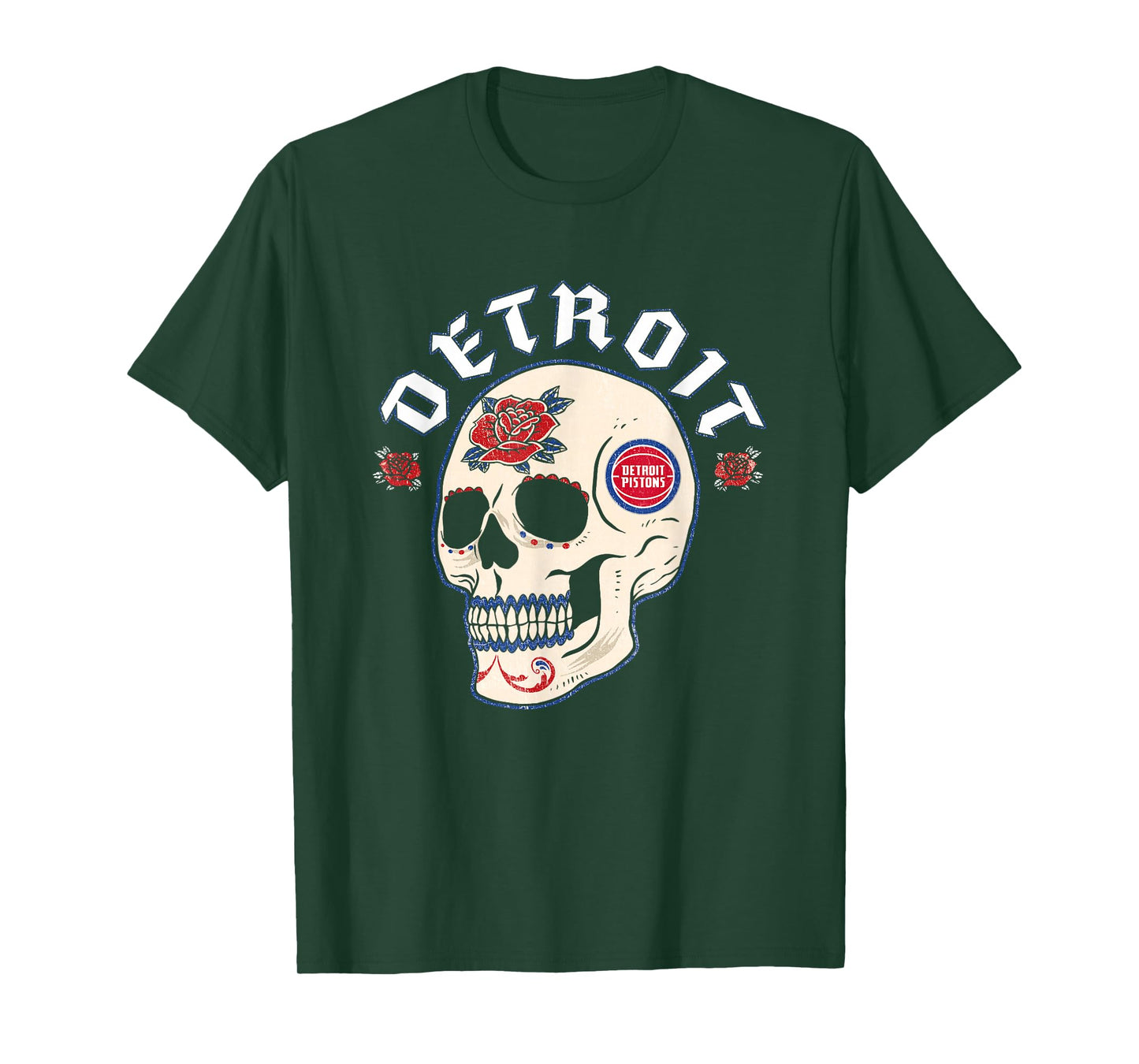 NBA Detroit Pistons Halloween Floral Skull T-Shirt