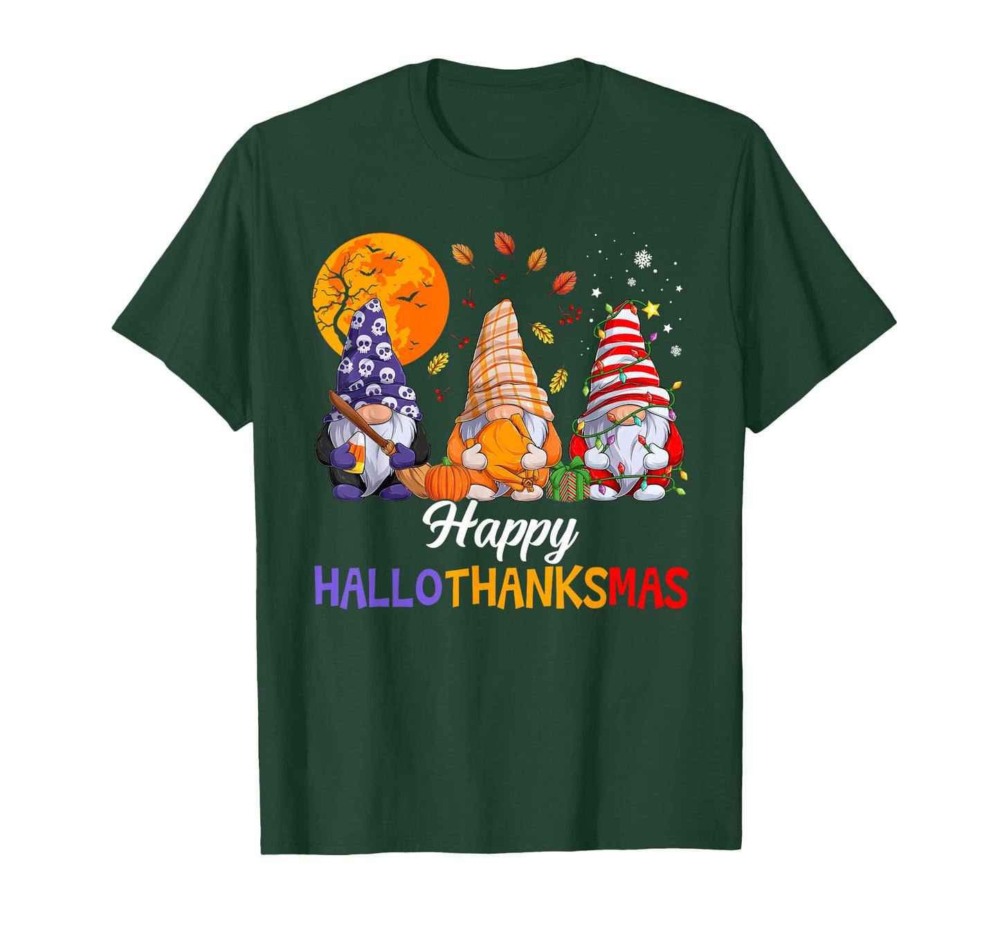 Happy Hallothanksmas Gnomes Lover Halloween Merry Christmas T-Shirt