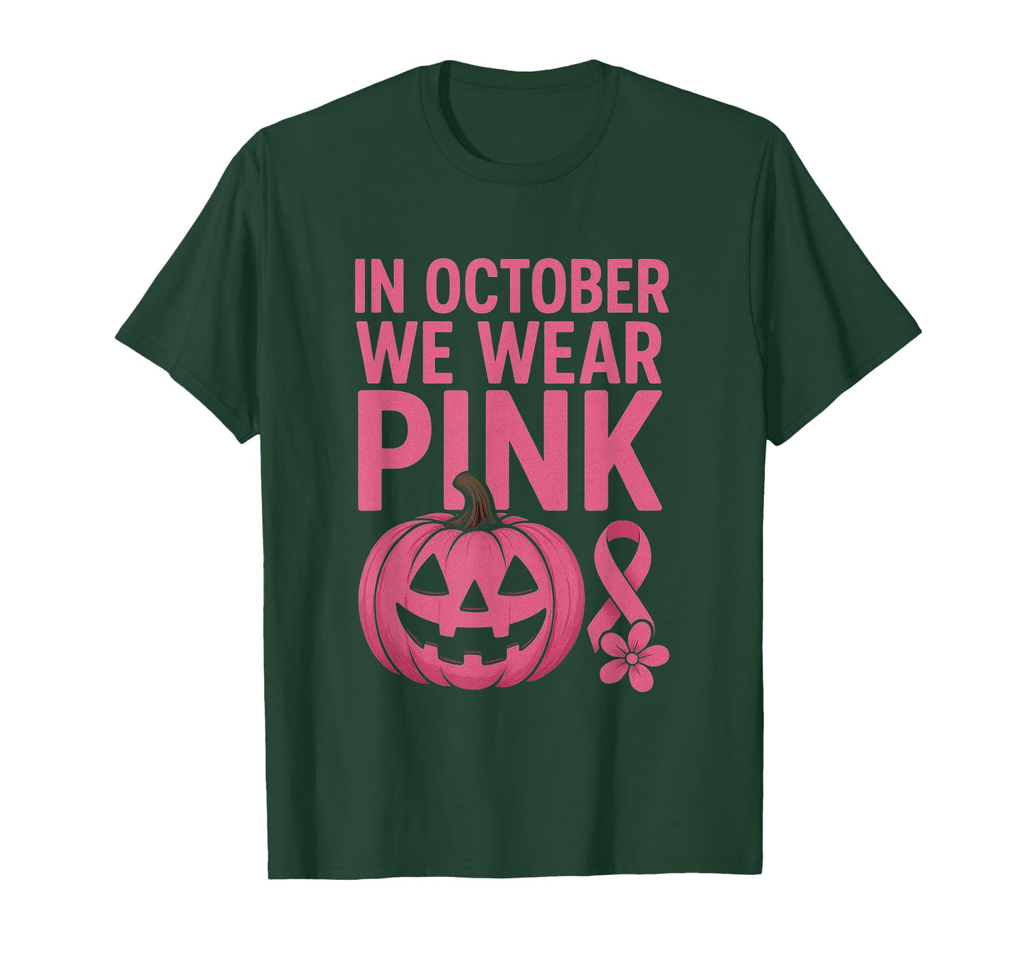 in October We Wear Pink Pumpkin Breast Cancer Awareness T-Shirt