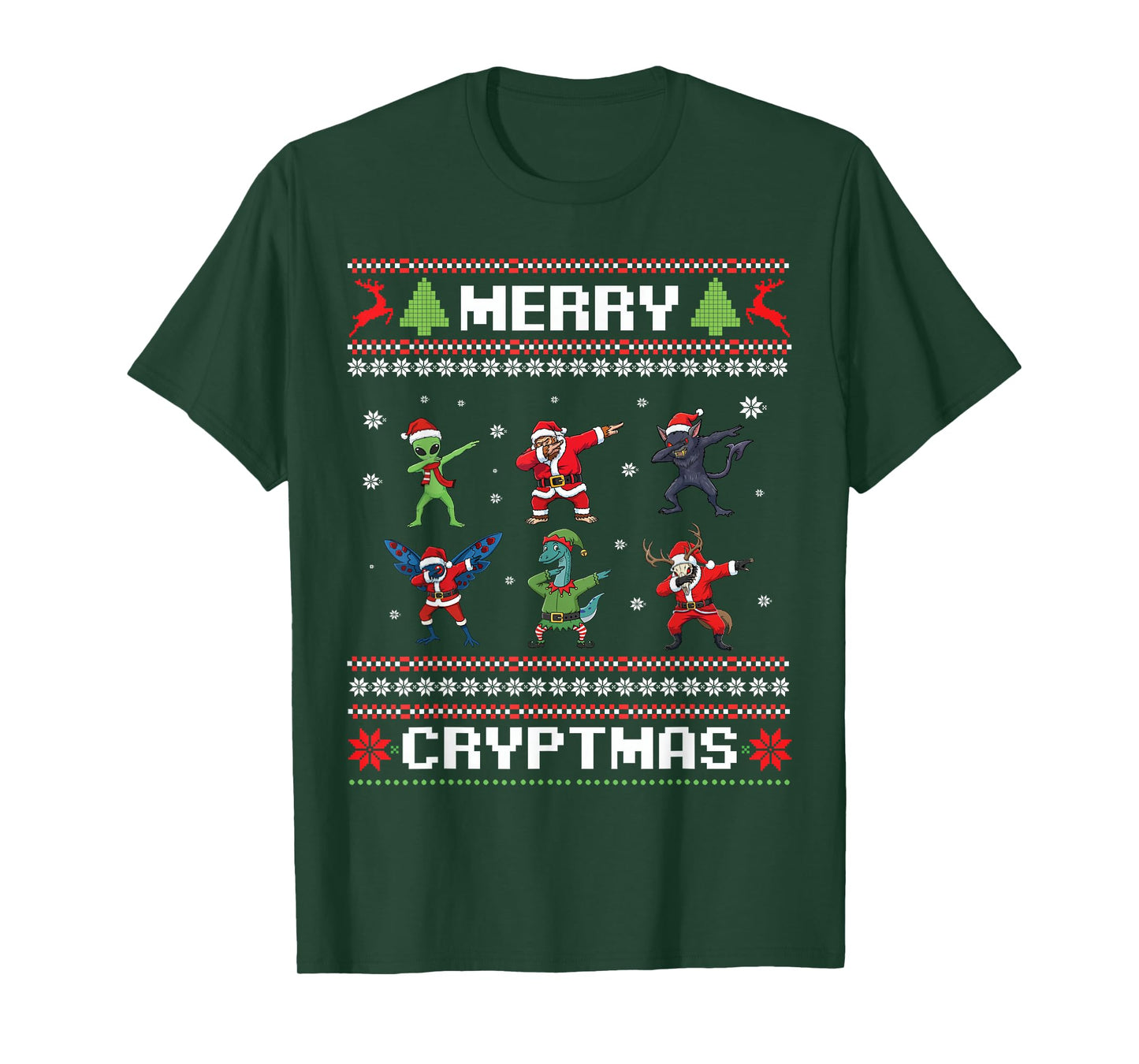 Merry Cryptmas Dabbing Cryptid Monsters Funny Ugly Christmas T-Shirt