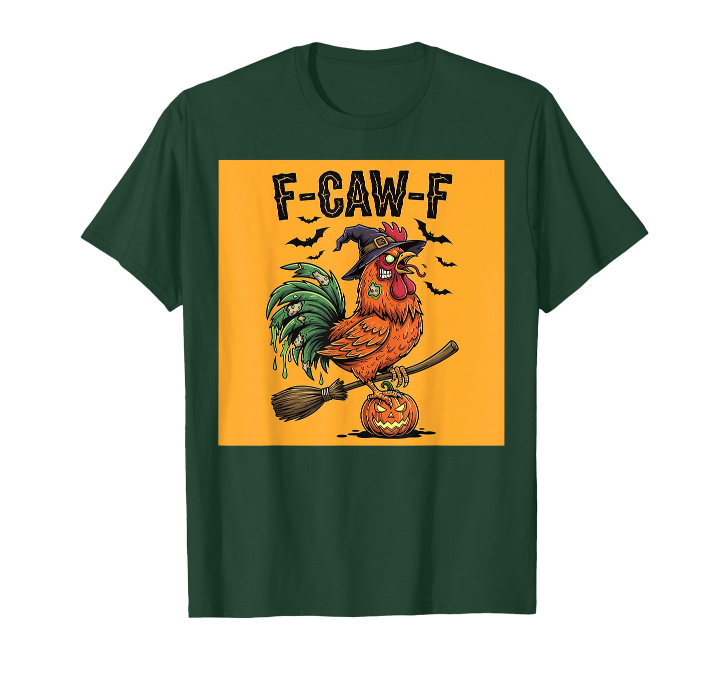 Halloween Zombie Rooster Witch Pumpkin Broom Funny T-Shirt